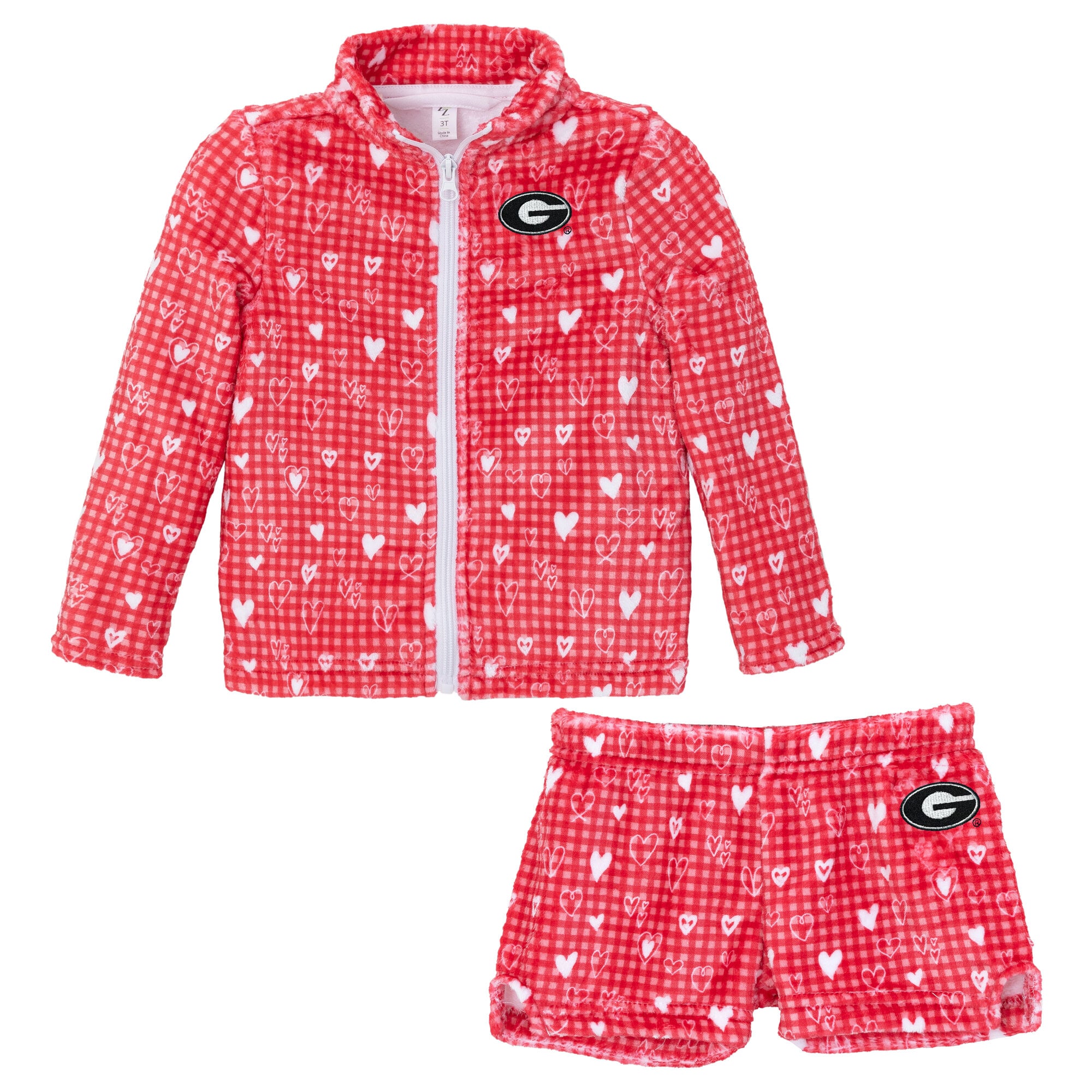 Ensemble veste et short en peluche à carreaux rouges motif cœur ZooZatz pour petites filles