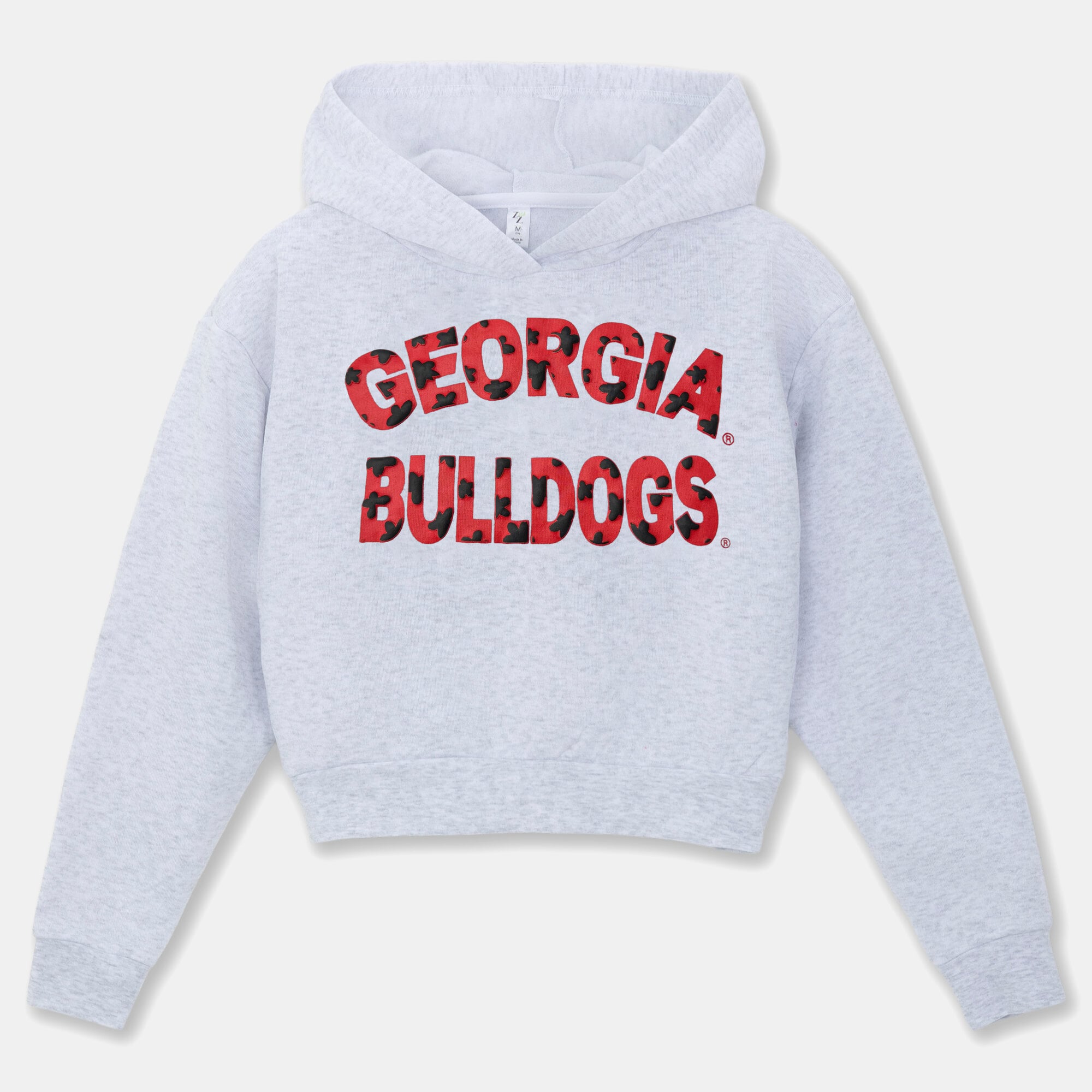 Sweat à capuche court ZooZatz pour filles et jeunes, couleur gris chiné, inspiré des Georgia Bulldogs