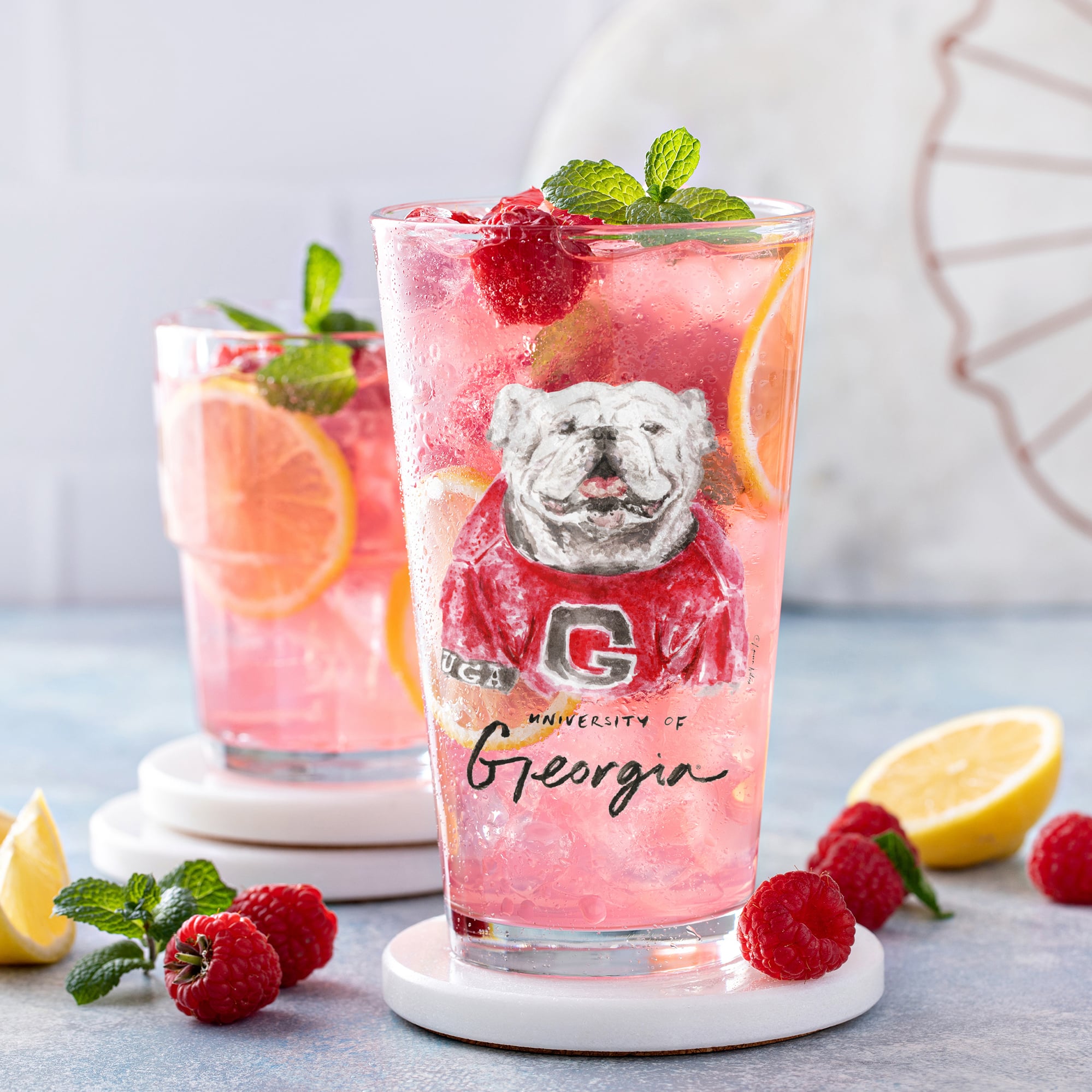 Ensemble de 2 verres à bière à l'effigie de Laura Wilcox, mascotte des Georgia Bulldogs d'Indigo Falls