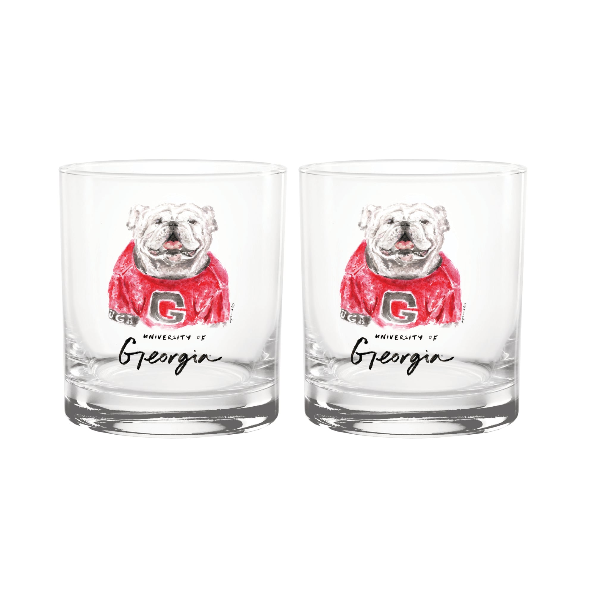 Ensemble de 2 verres à whisky à l'effigie de Laura Wilcox, mascotte des Georgia Bulldogs d'Indigo Falls