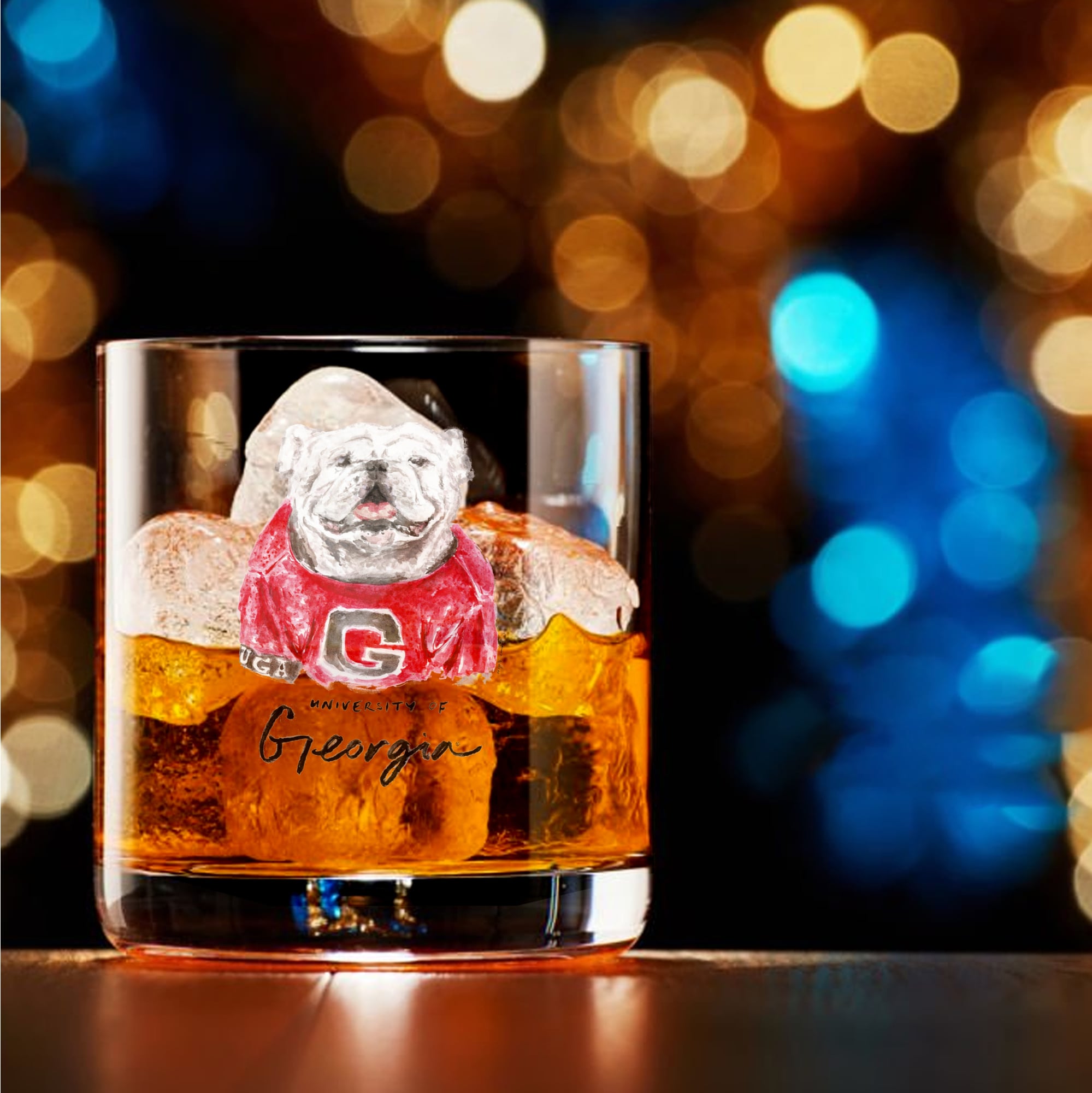 Ensemble de 2 verres à whisky à l'effigie de Laura Wilcox, mascotte des Georgia Bulldogs d'Indigo Falls