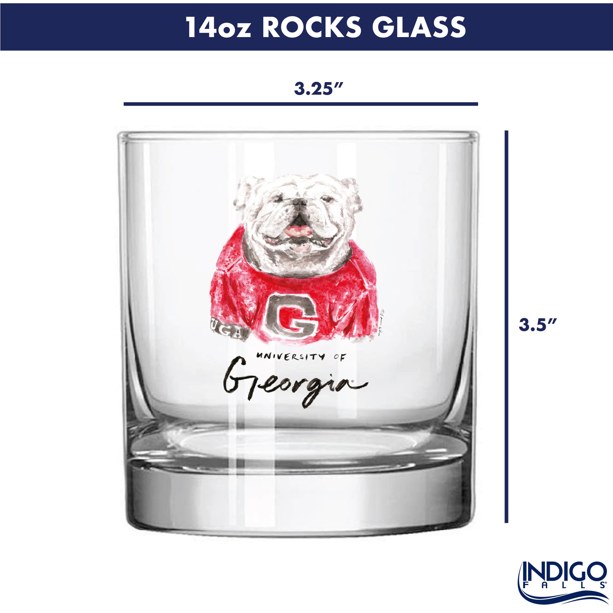 Ensemble de 2 verres à whisky à l'effigie de Laura Wilcox, mascotte des Georgia Bulldogs d'Indigo Falls