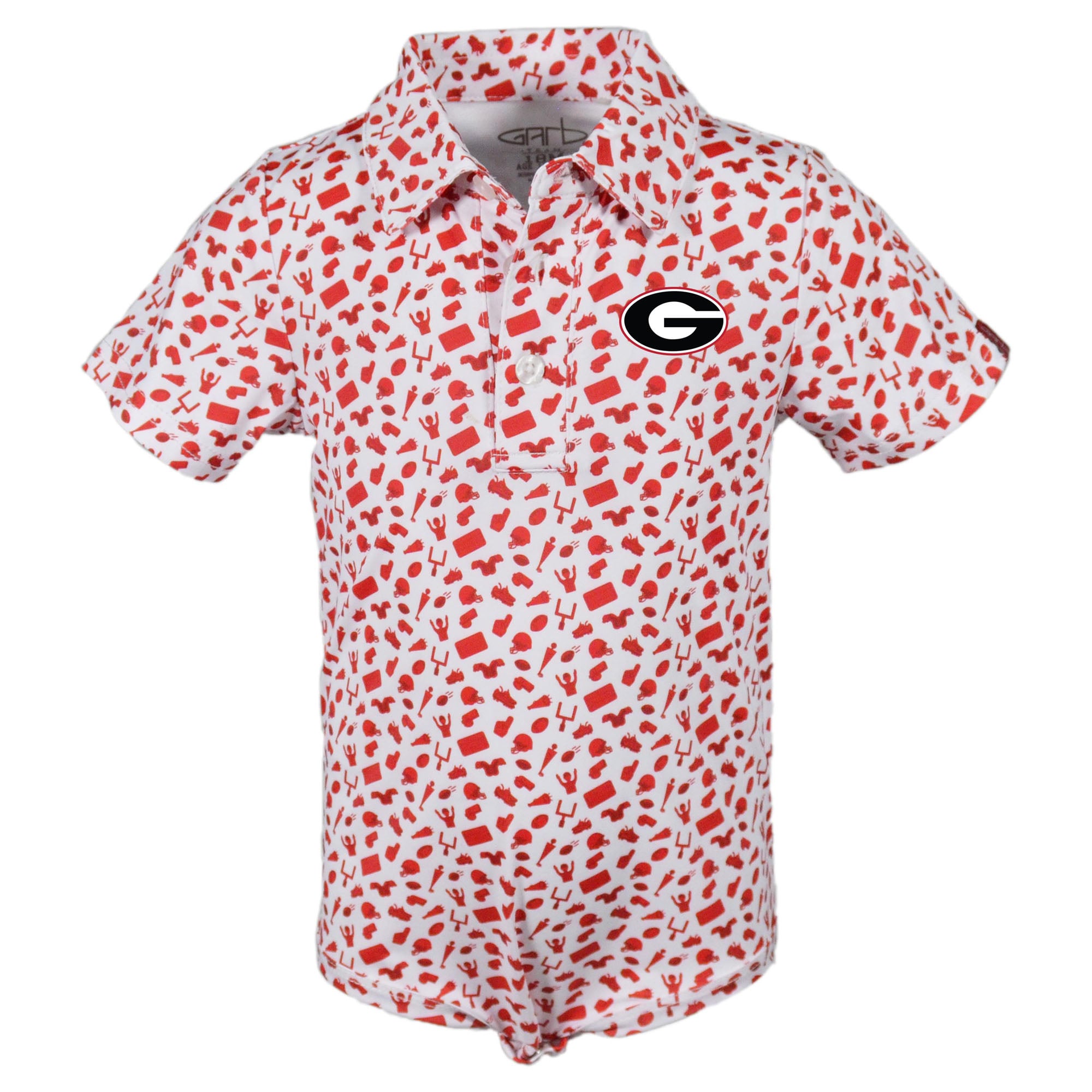 Infant Garb White Georgia Bulldogs Tom Allover Print Performance Polo Bodysuit