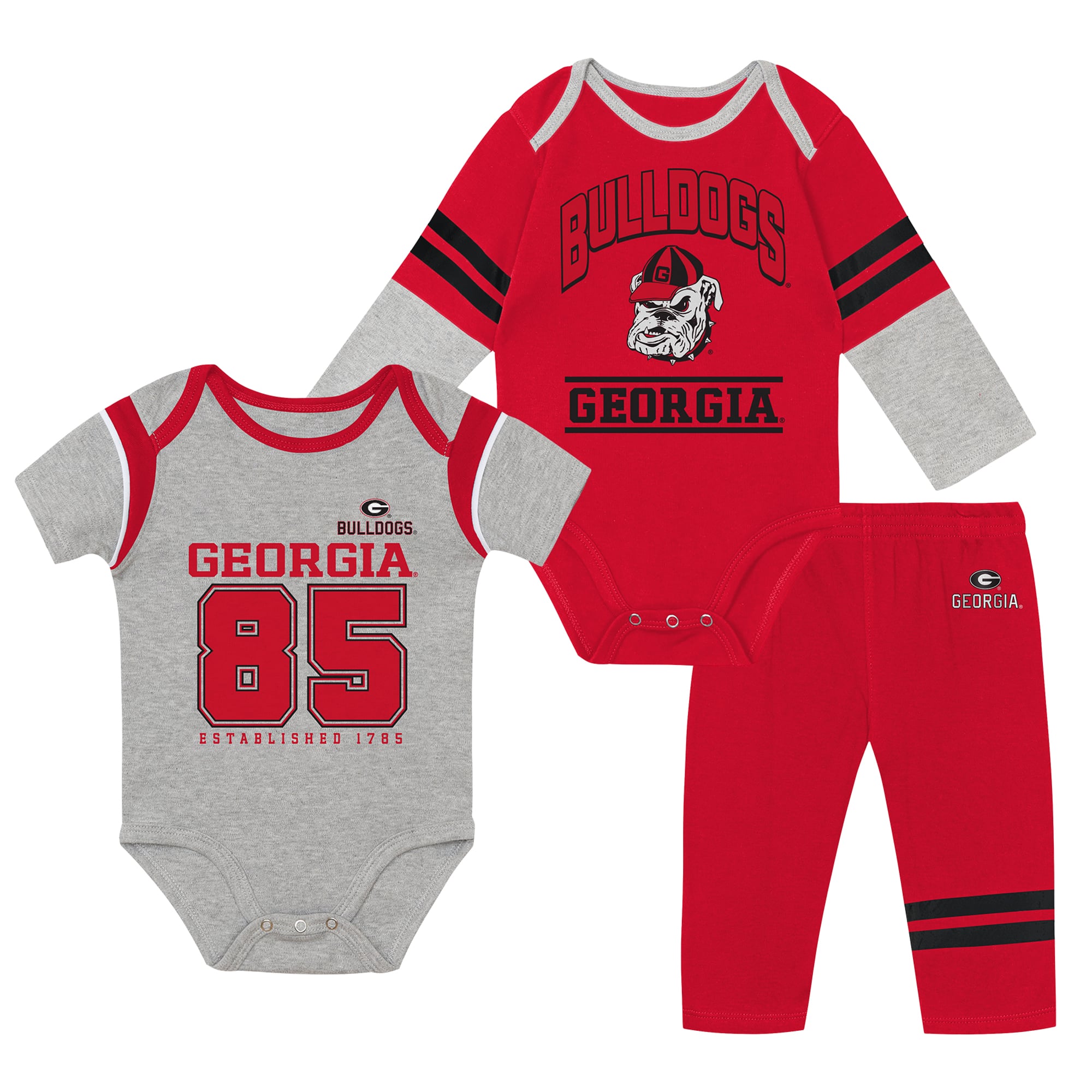Infant Outerstuff Georgia Bulldogs Double Up Three-Piece Bodysuits & Pants Set