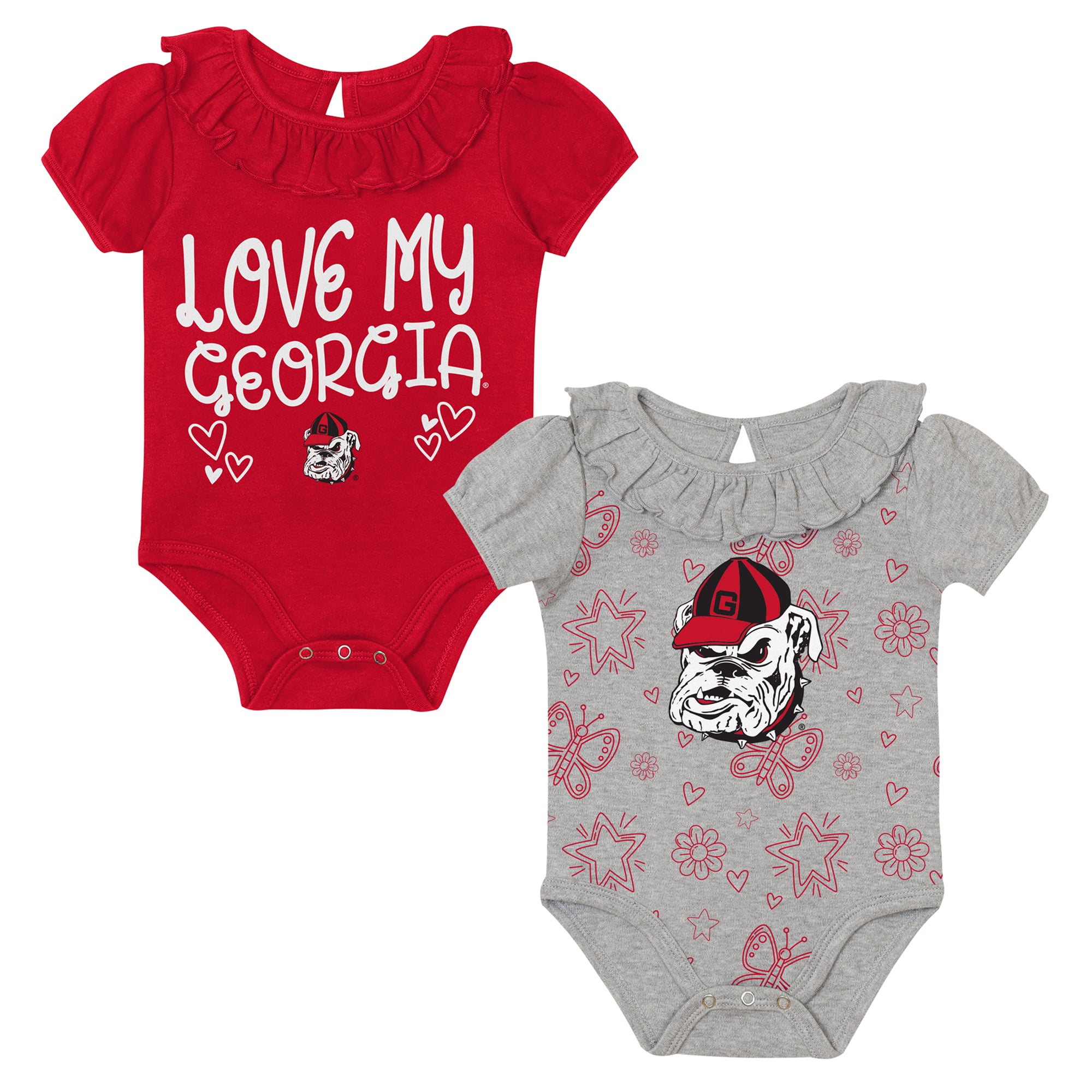 Infant Outerstuff  Red/Gray Georgia Bulldogs Two-Pack Playtime Ruffle Bodysuit Set
