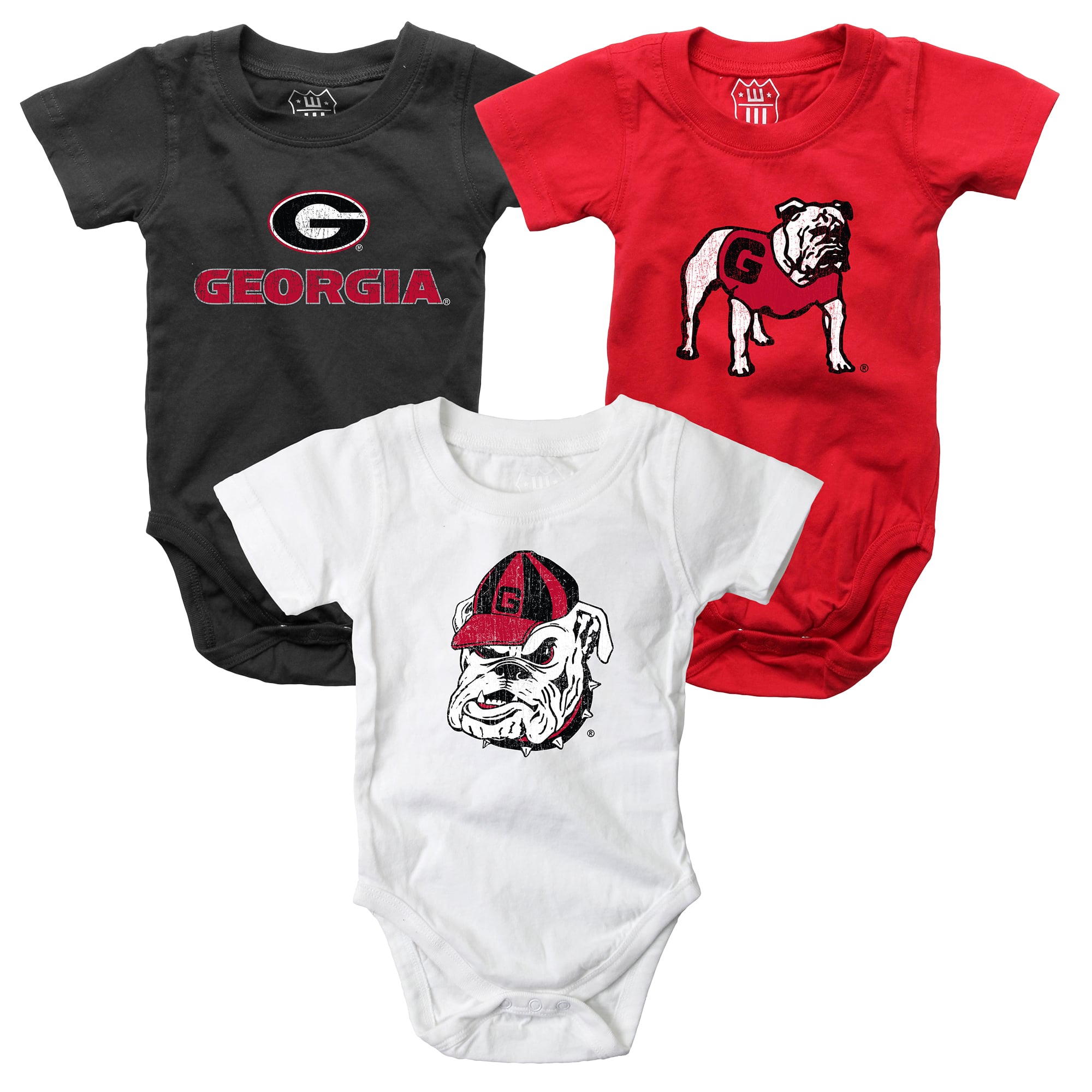 Infant Wes & Willy  Georgia Bulldogs Three-Pack Bodysuit Set