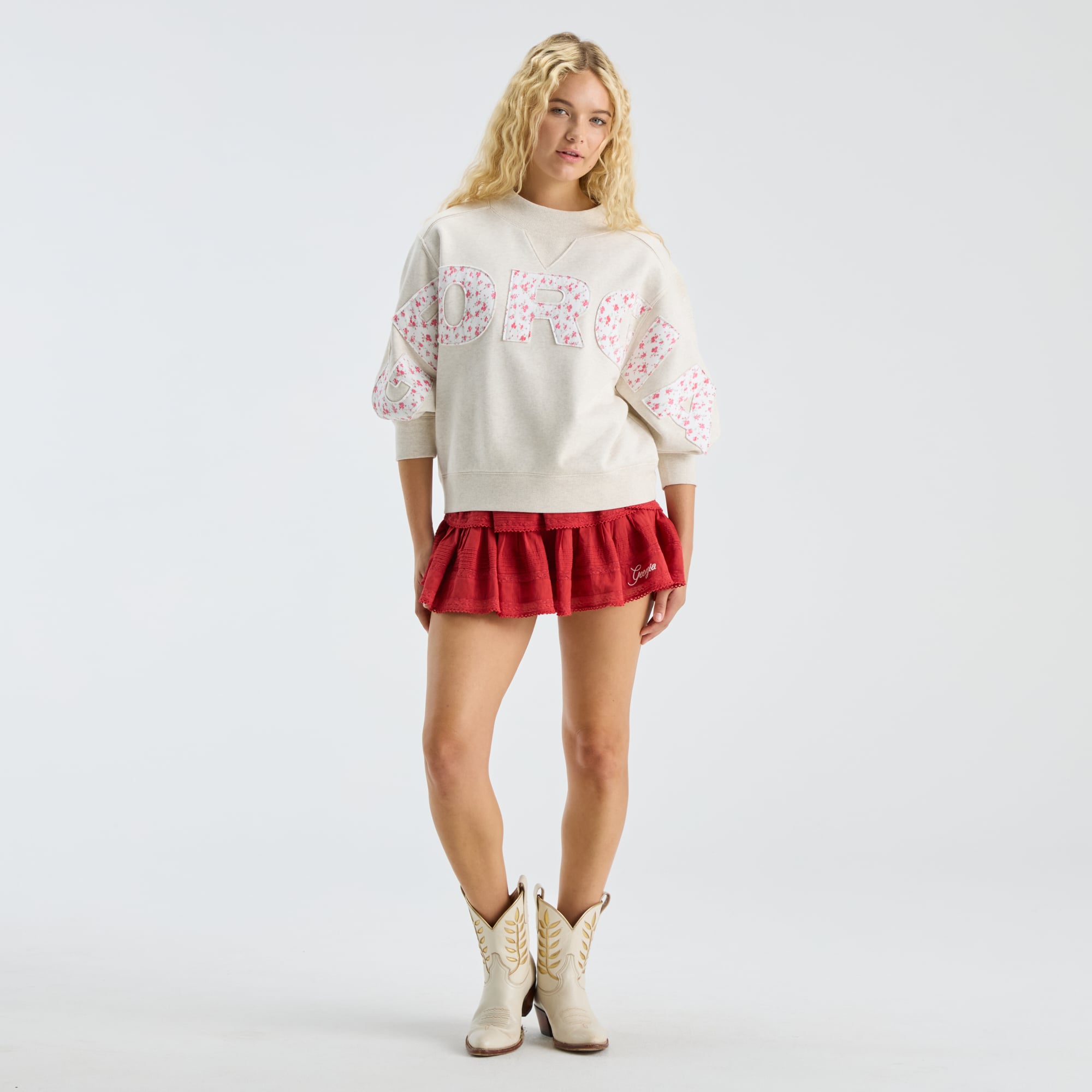 LoveShackFancy Women's Cream Georgia Bulldogs Mockneck Sweatshirt