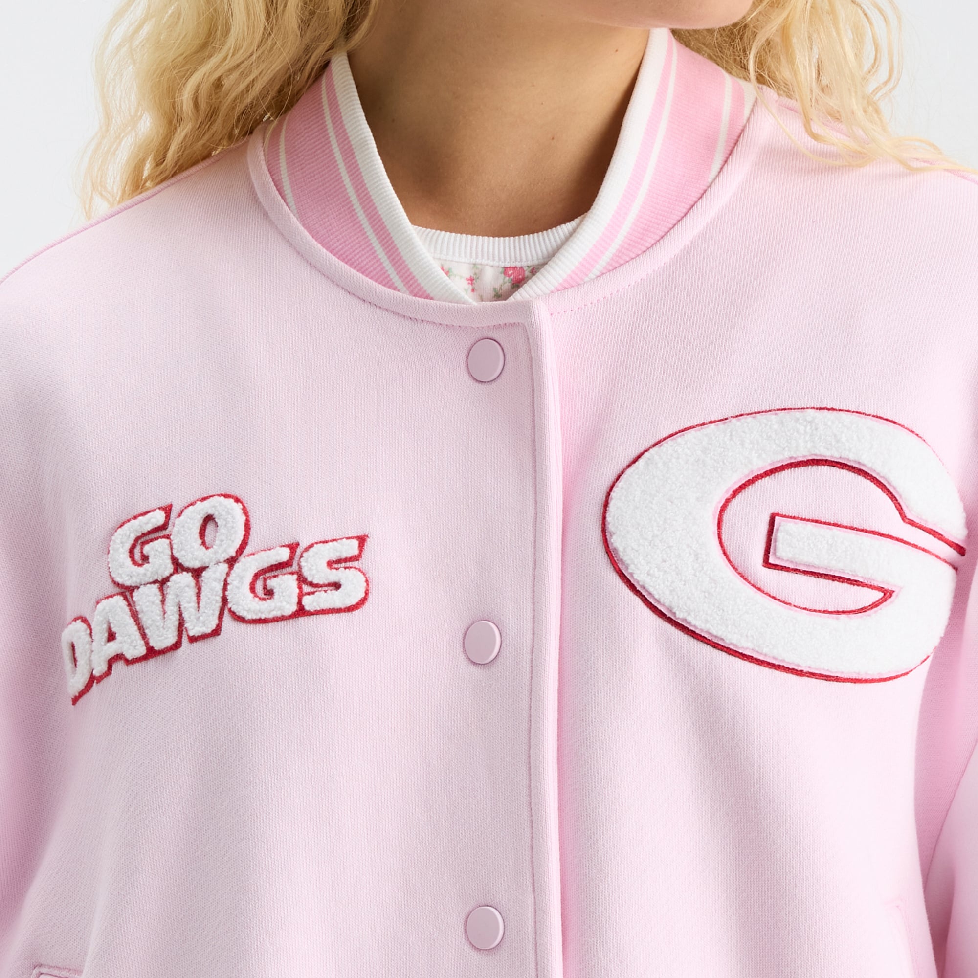 LoveShackFancy Women's Pink Georgia Bulldogs Collegiate Varsity Full-Snap Jacket