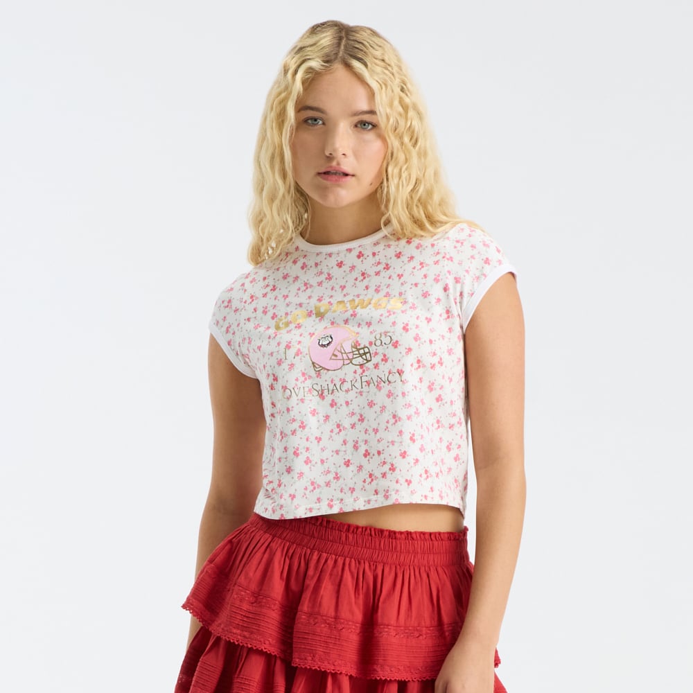 LoveShackFancy Women's Red Georgia Bulldogs MaryKate Ringer T-Shirt