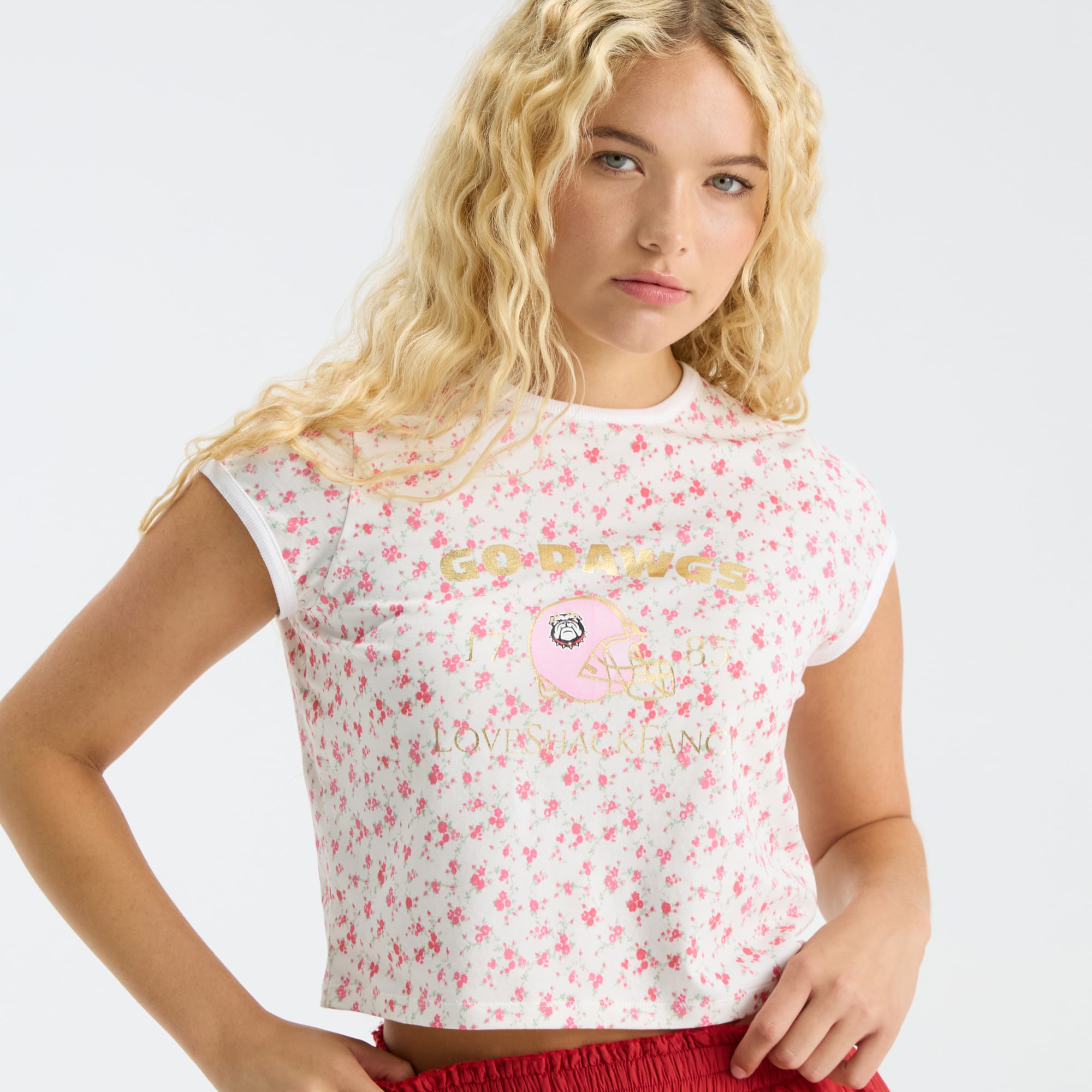 LoveShackFancy Women's Red Georgia Bulldogs MaryKate Ringer T-Shirt