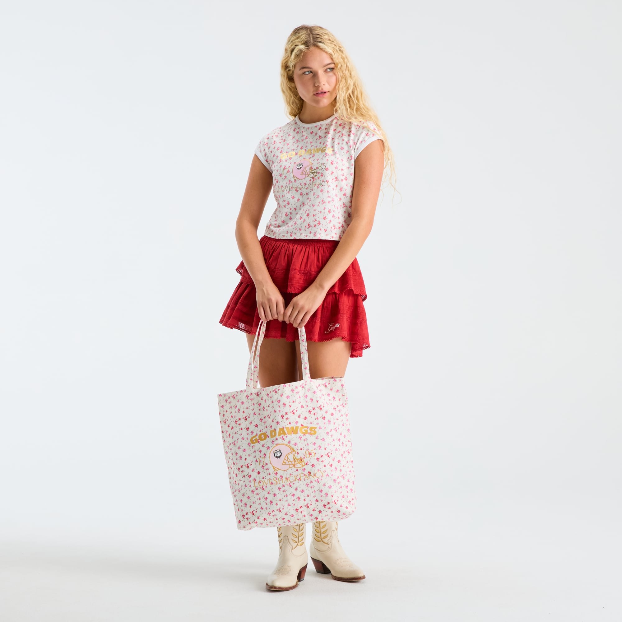 LoveShackFancy Women's White Georgia Bulldogs Canvas Tote Bag
