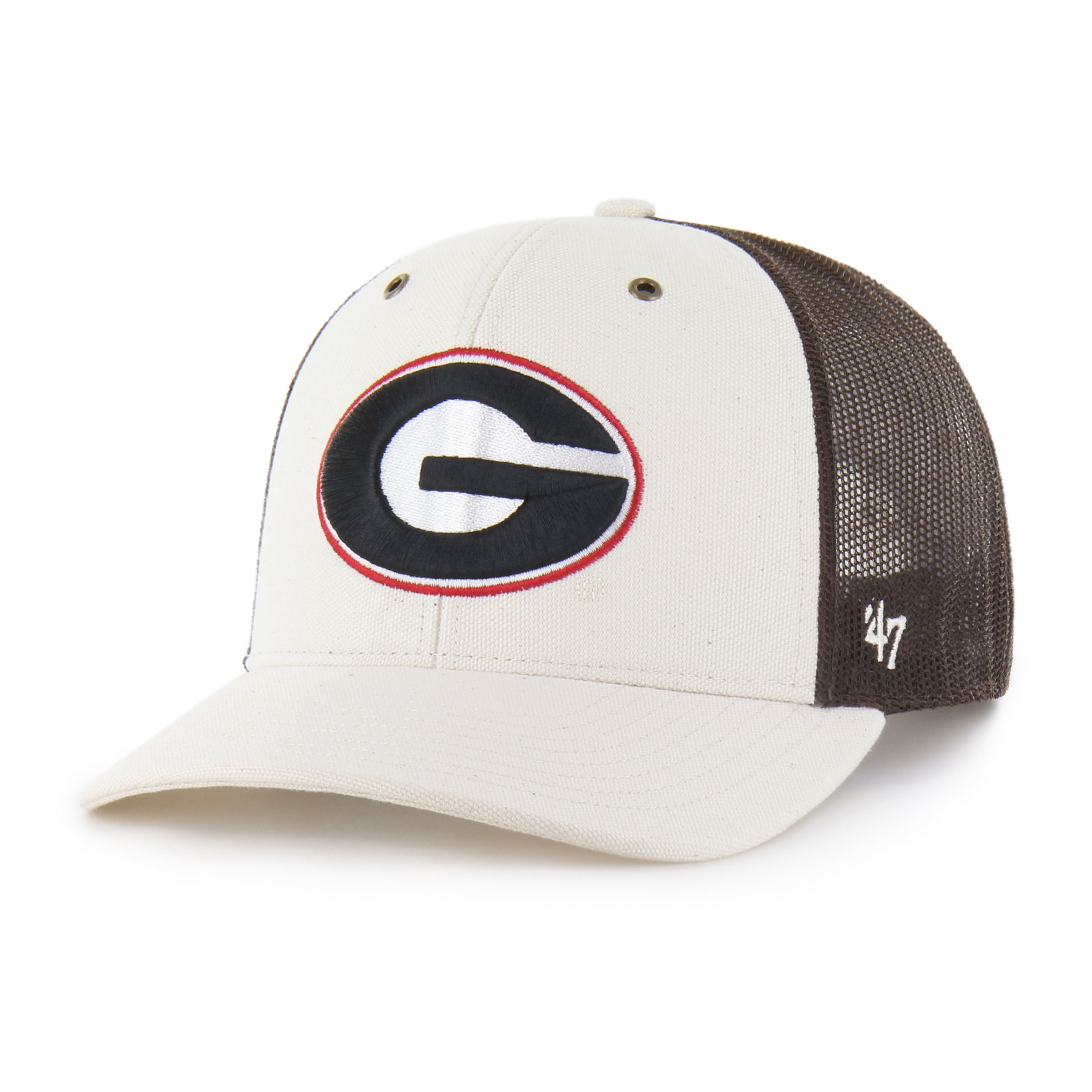 Casquette trucker ajustable Carhartt x '47 pour homme, couleur naturelle/marron, motif Georgia Bulldogs.
