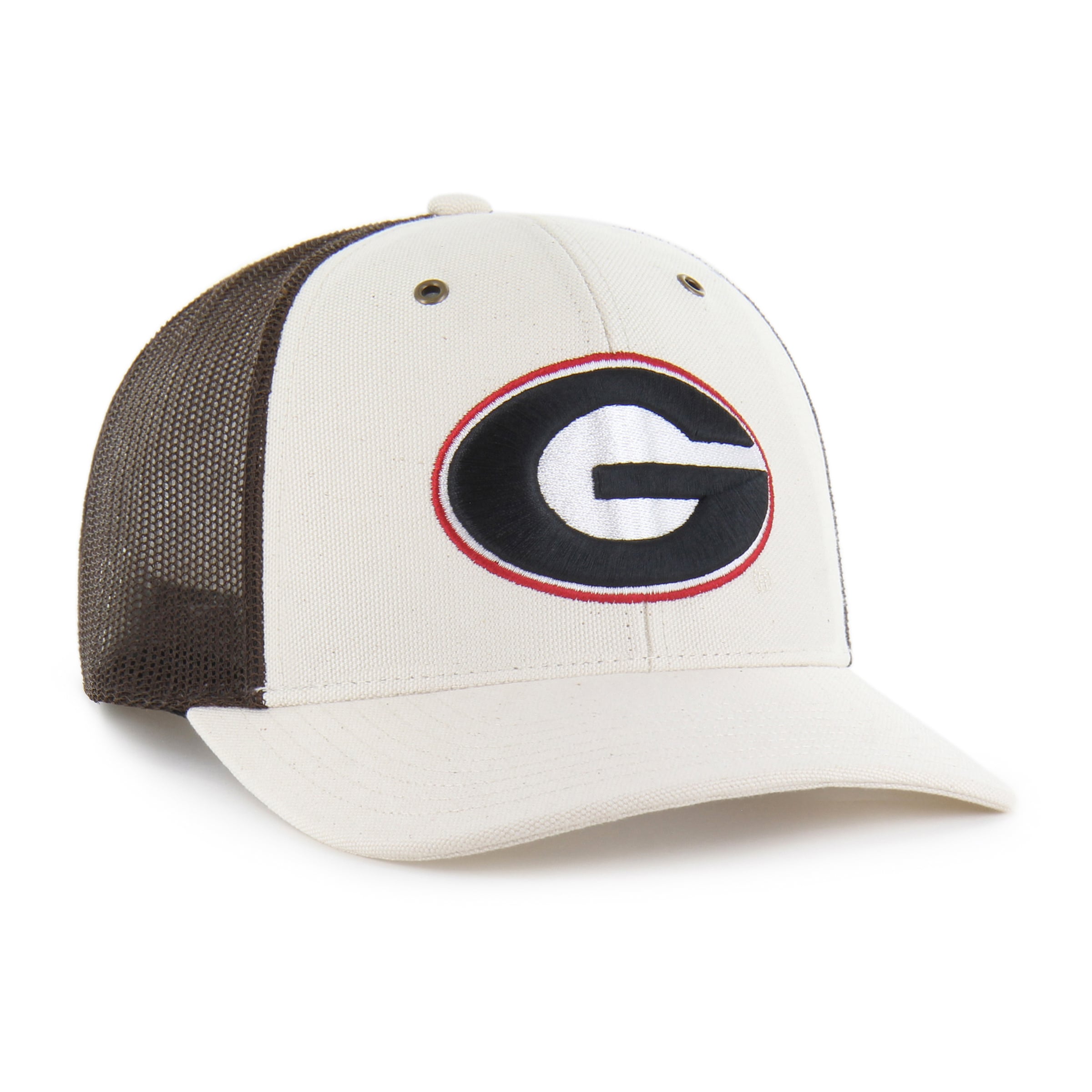 Casquette trucker ajustable Carhartt x '47 pour homme, couleur naturelle/marron, motif Georgia Bulldogs.