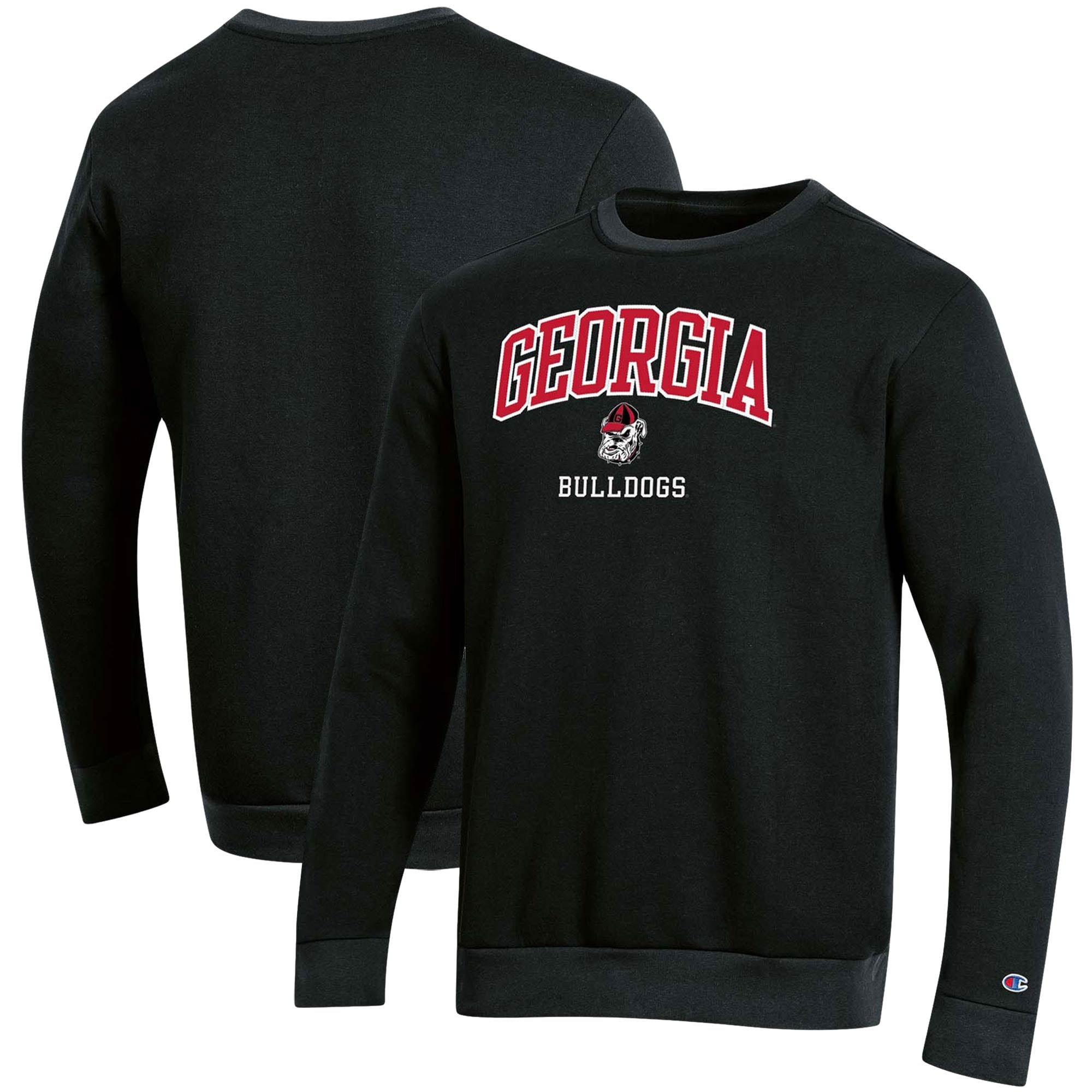 Men's Champion Black Georgia Bulldogs Arch Over Logo Applique Pullover  Sweatshirt