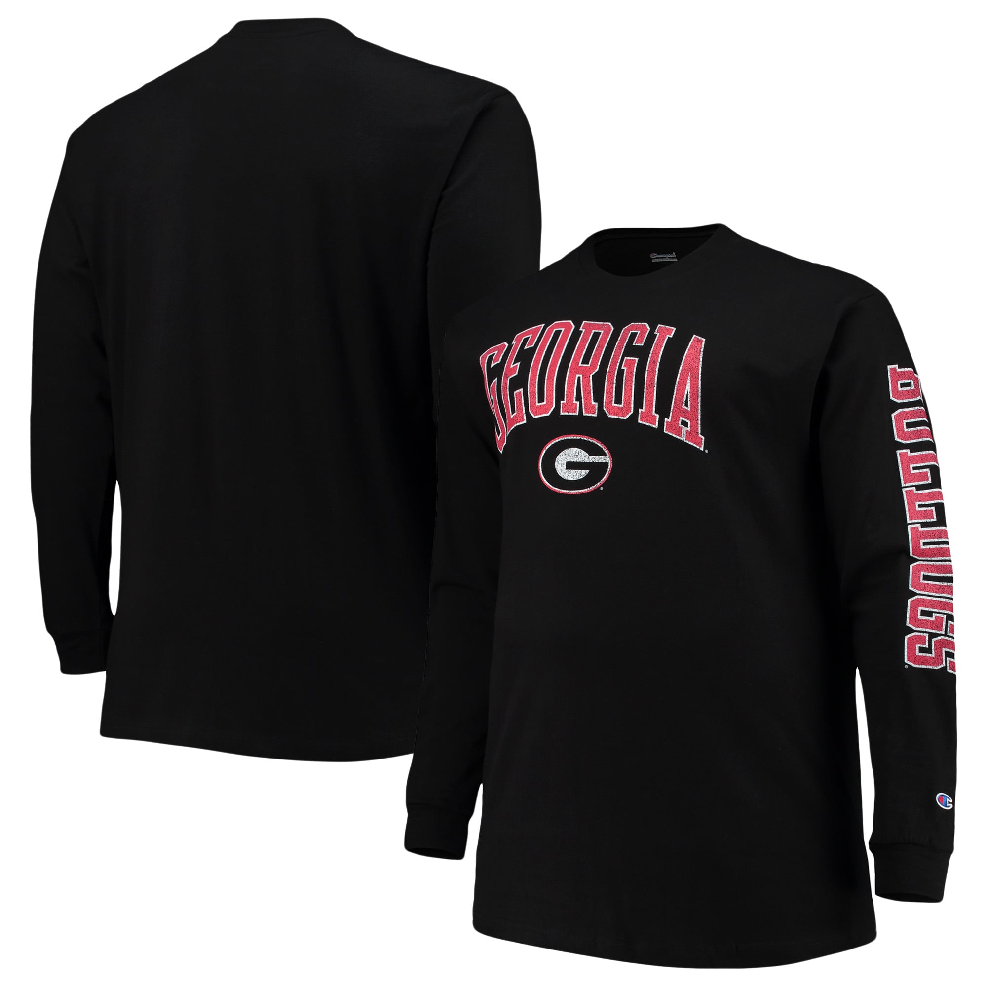 T-shirt à manches longues Champion Black Georgia Bulldogs pour hommes, grandes tailles, logo en arc de cercle