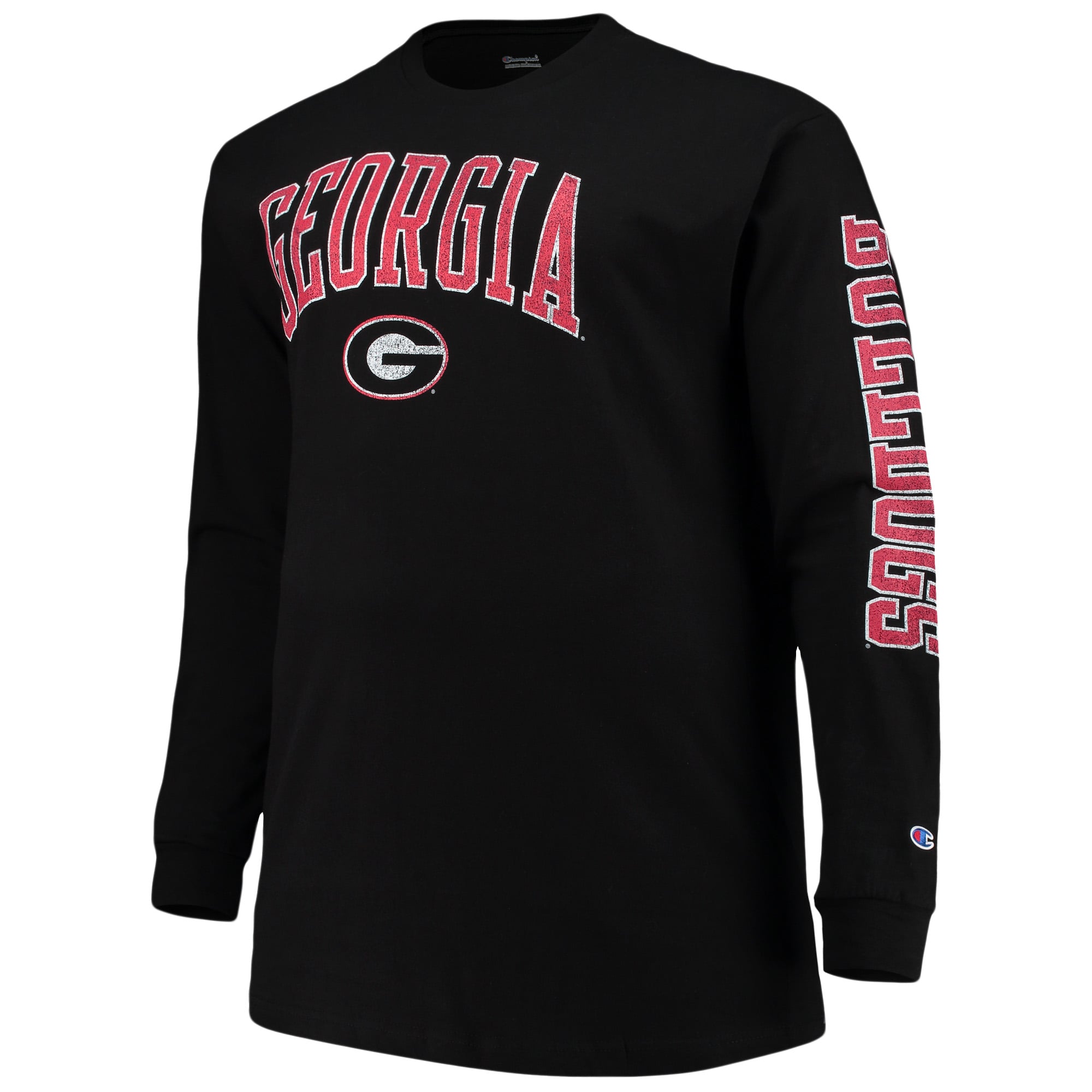 T-shirt à manches longues Champion Black Georgia Bulldogs pour hommes, grandes tailles, logo en arc de cercle