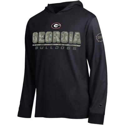  Georgia Bulldogs Champion Operation Hat Trick Camo Script Hooded Long Sleeve T-Shirt - Black