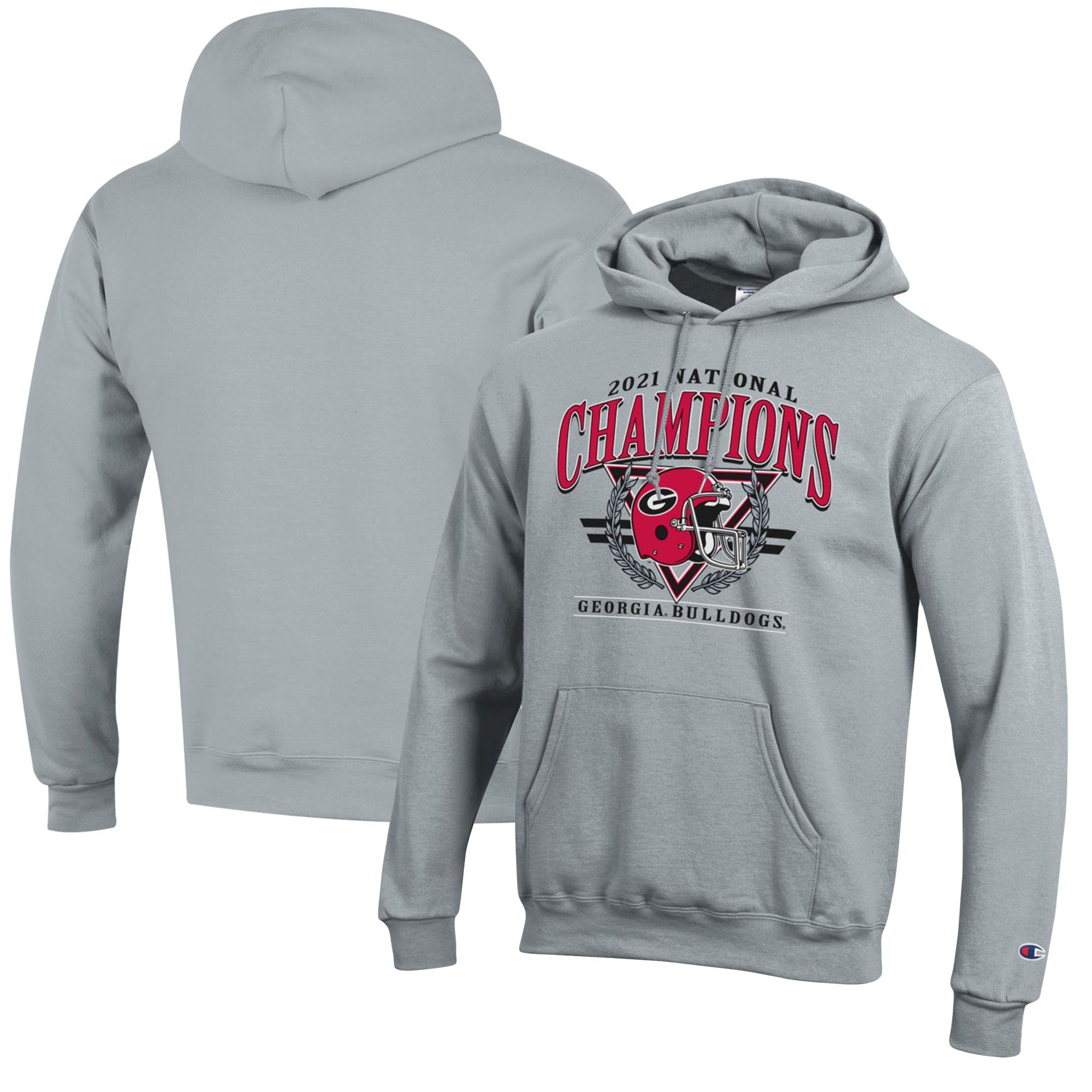 Men's Champion Gray Georgia Bulldogs College Football Playoff 2021 National  Champions Helmet Wreath Powerblend Pullover Hoodie