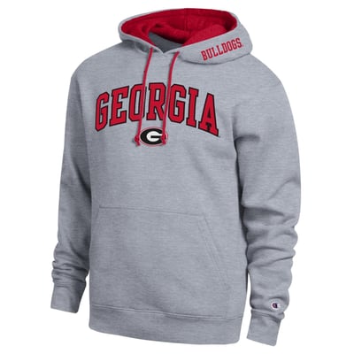  Georgia Bulldogs Champion Arch Tackle Twill Hoodie - Heather Gray