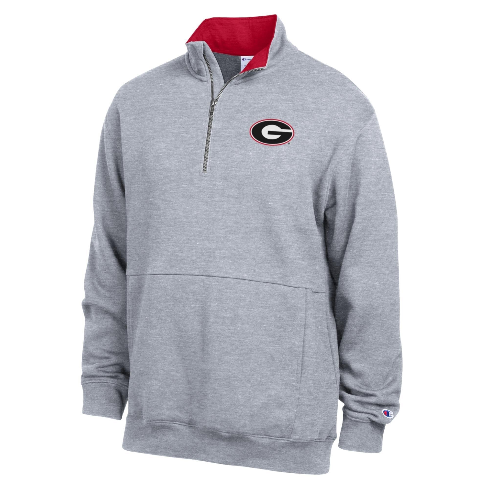 Men's Champion Heather Gray Georgia Bulldogs Fleece Quarter-Zip Pullover