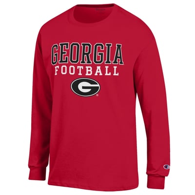 Georgia Bulldogs Champion Football Stack Long Sleeve T-Shirt - Red
