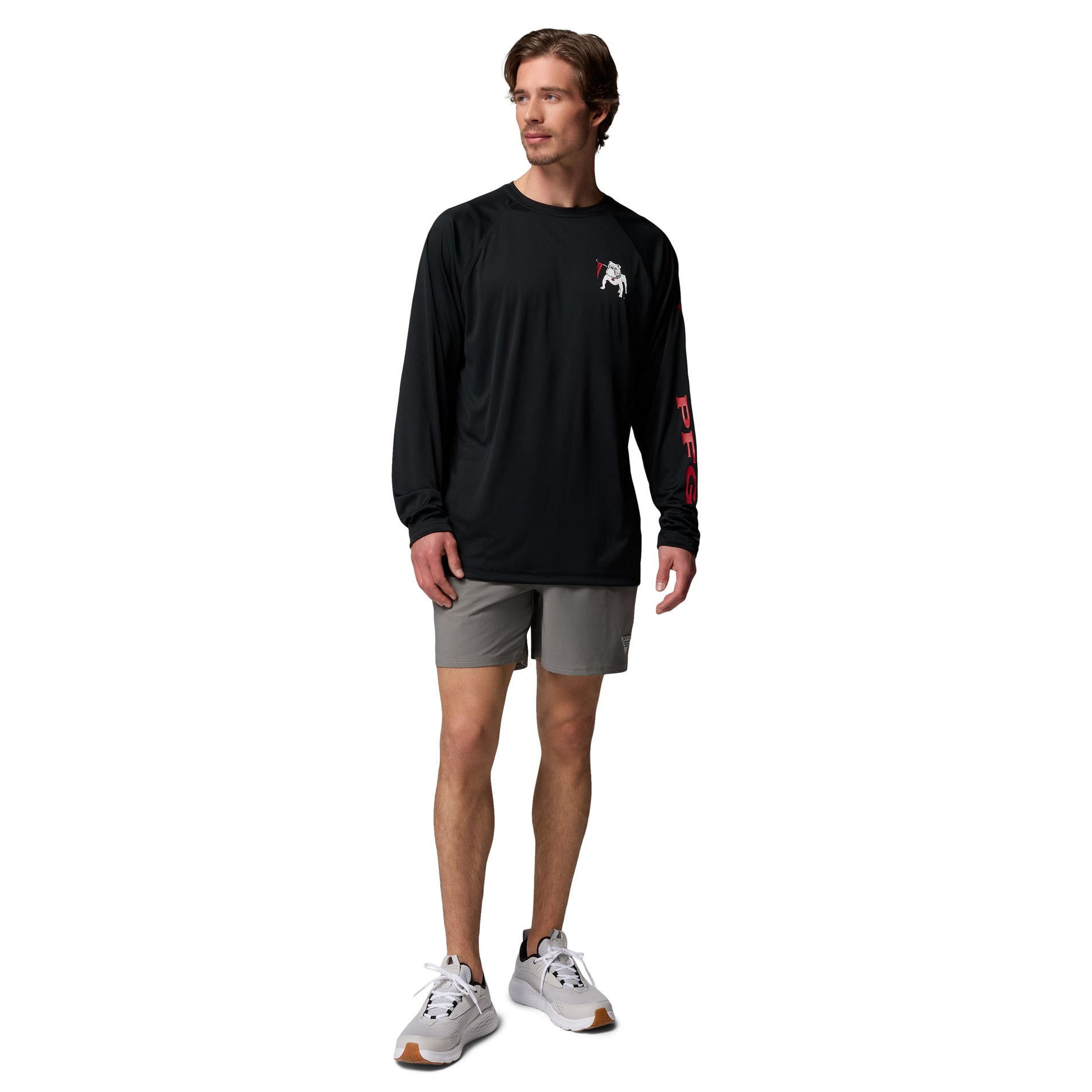 Men's Columbia Black Georgia Bulldogs Terminal Tackle Omni-Shade Raglan Long Sleeve T-Shirt