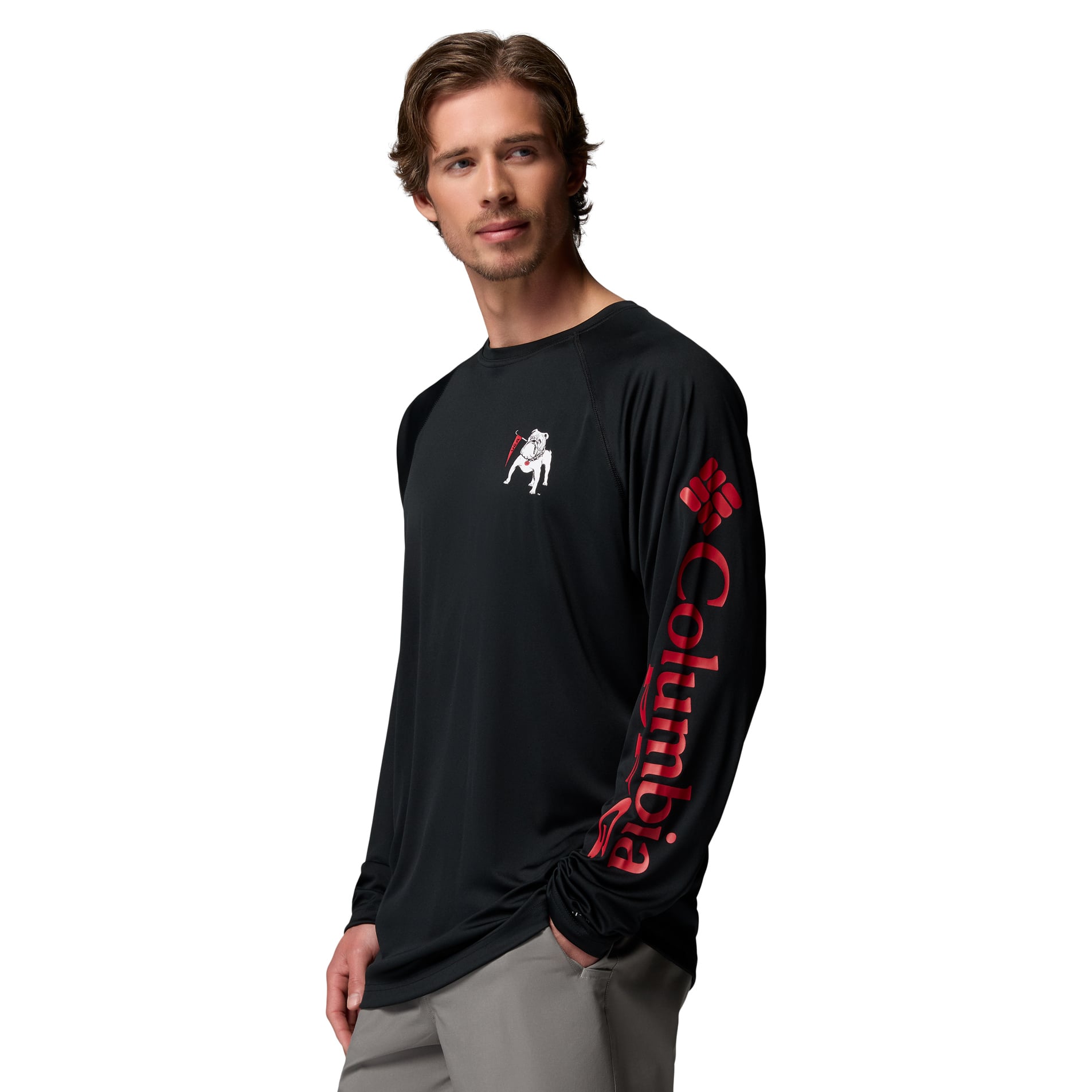 Men's Columbia Black Georgia Bulldogs Terminal Tackle Omni-Shade Raglan Long Sleeve T-Shirt
