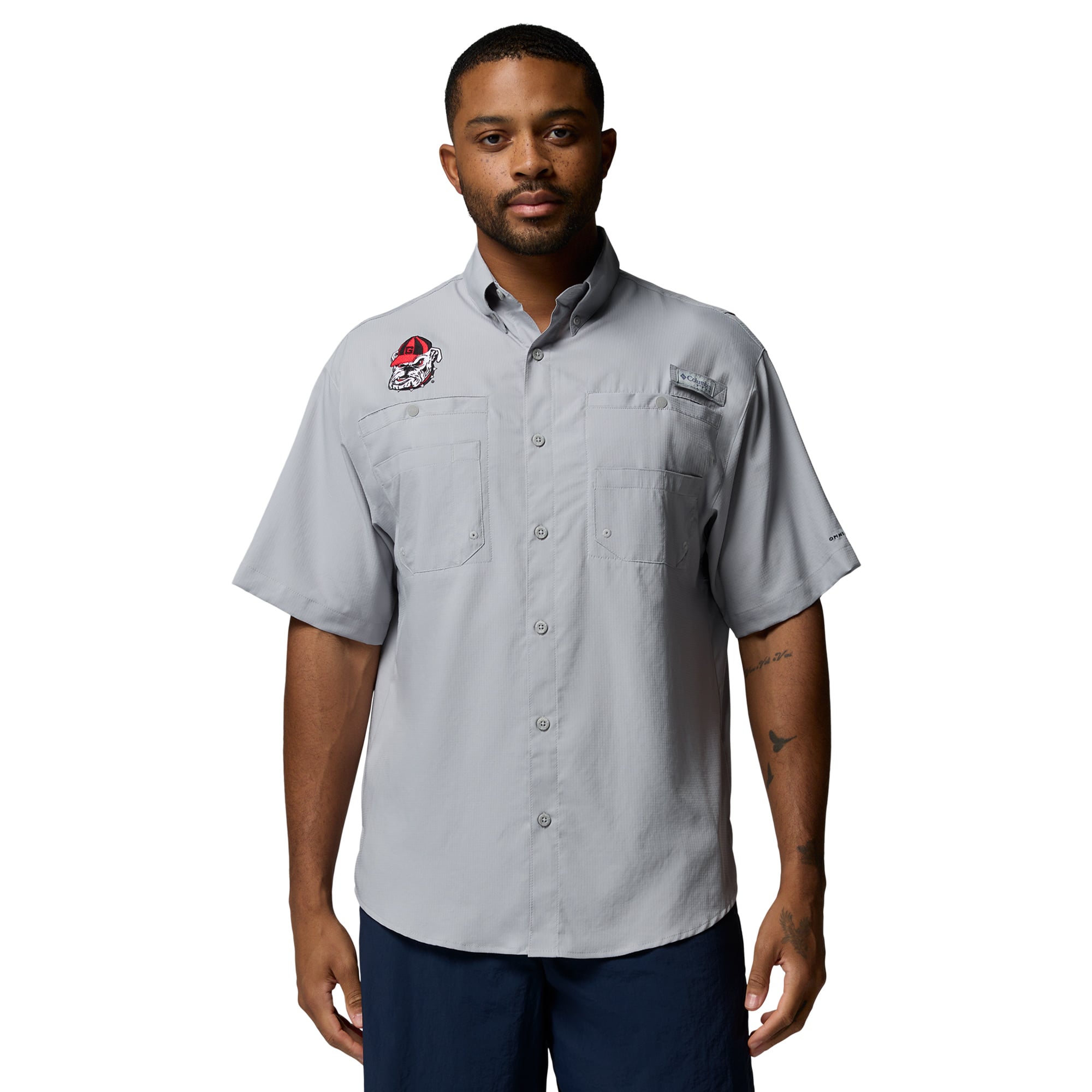 Chemise boutonnée Columbia grise Georgia Bulldogs Tamiami Omni-Shade pour homme