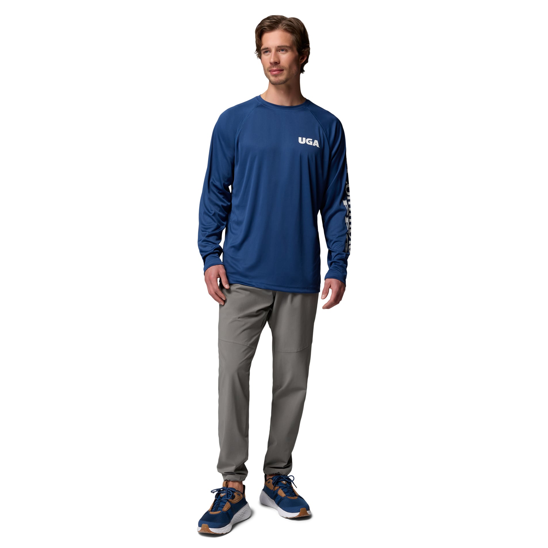 Men's Columbia Navy Georgia Bulldogs Terminal Tackle Omni-Shade Raglan Long Sleeve T-Shirt