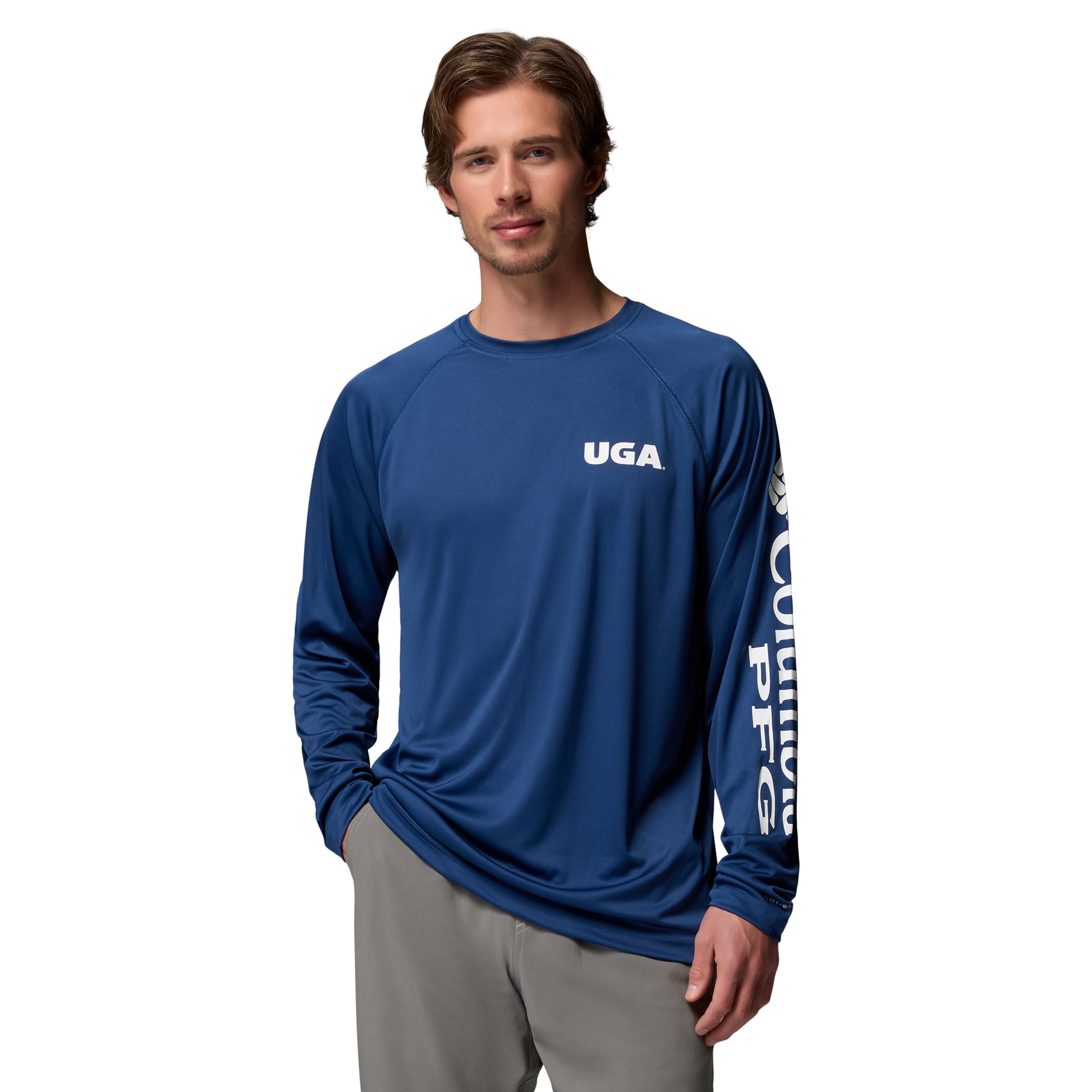 Men's Columbia Navy Georgia Bulldogs Terminal Tackle Omni-Shade Raglan Long Sleeve T-Shirt