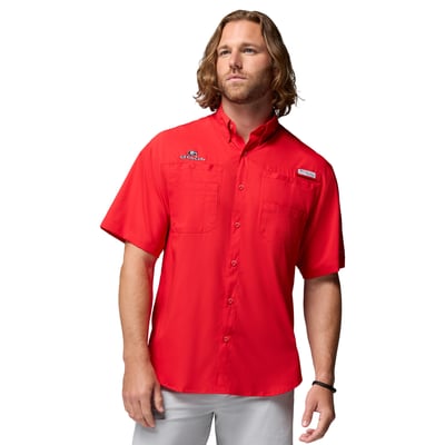 Georgia Bulldogs Columbia Team PFG Tamiami Omni-Shade Button-Down Shirt - Red