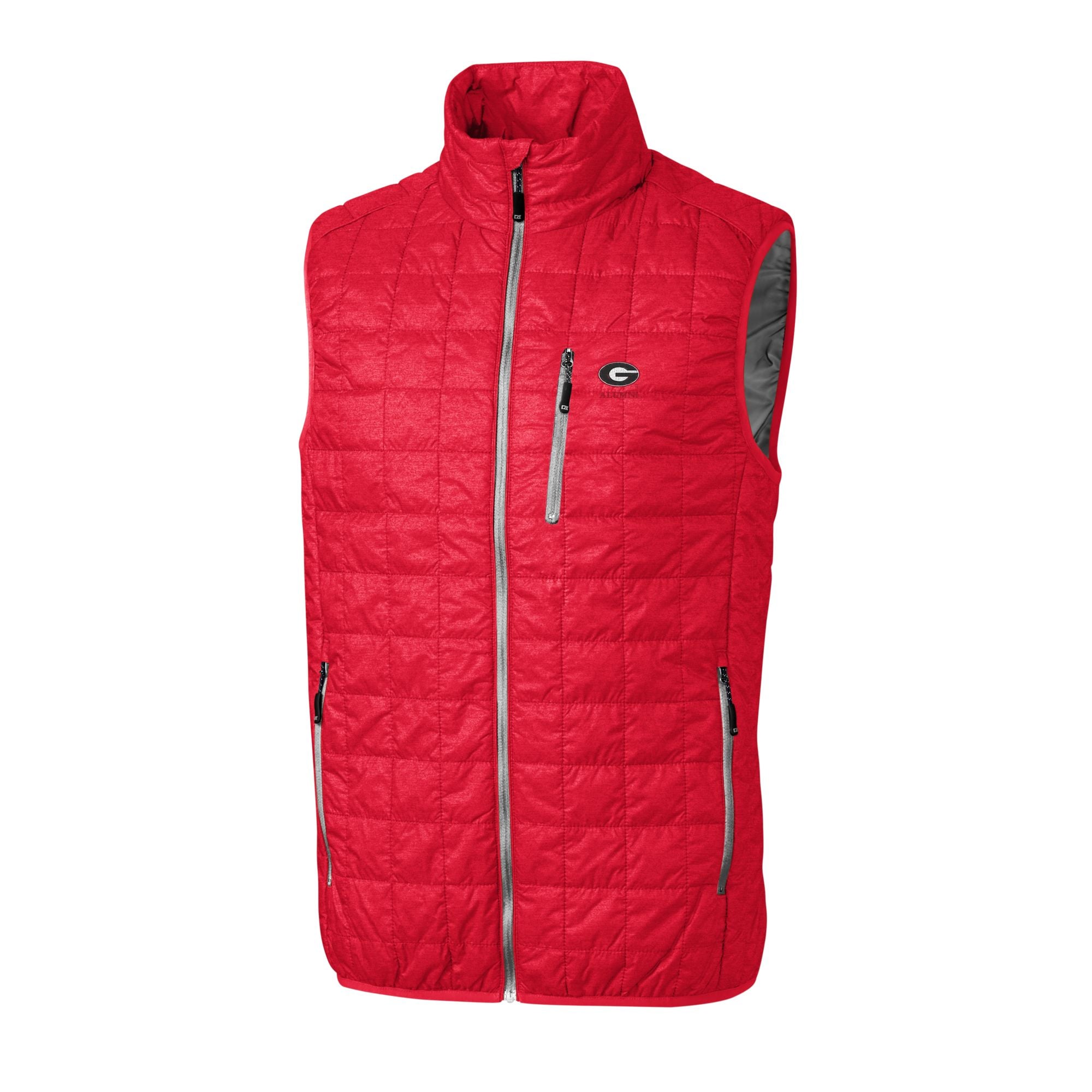 Doudoune sans manches zippée Cutter & Buck rouge Georgia Bulldogs Alumni Logo Rainier PrimaLoft Eco pour homme