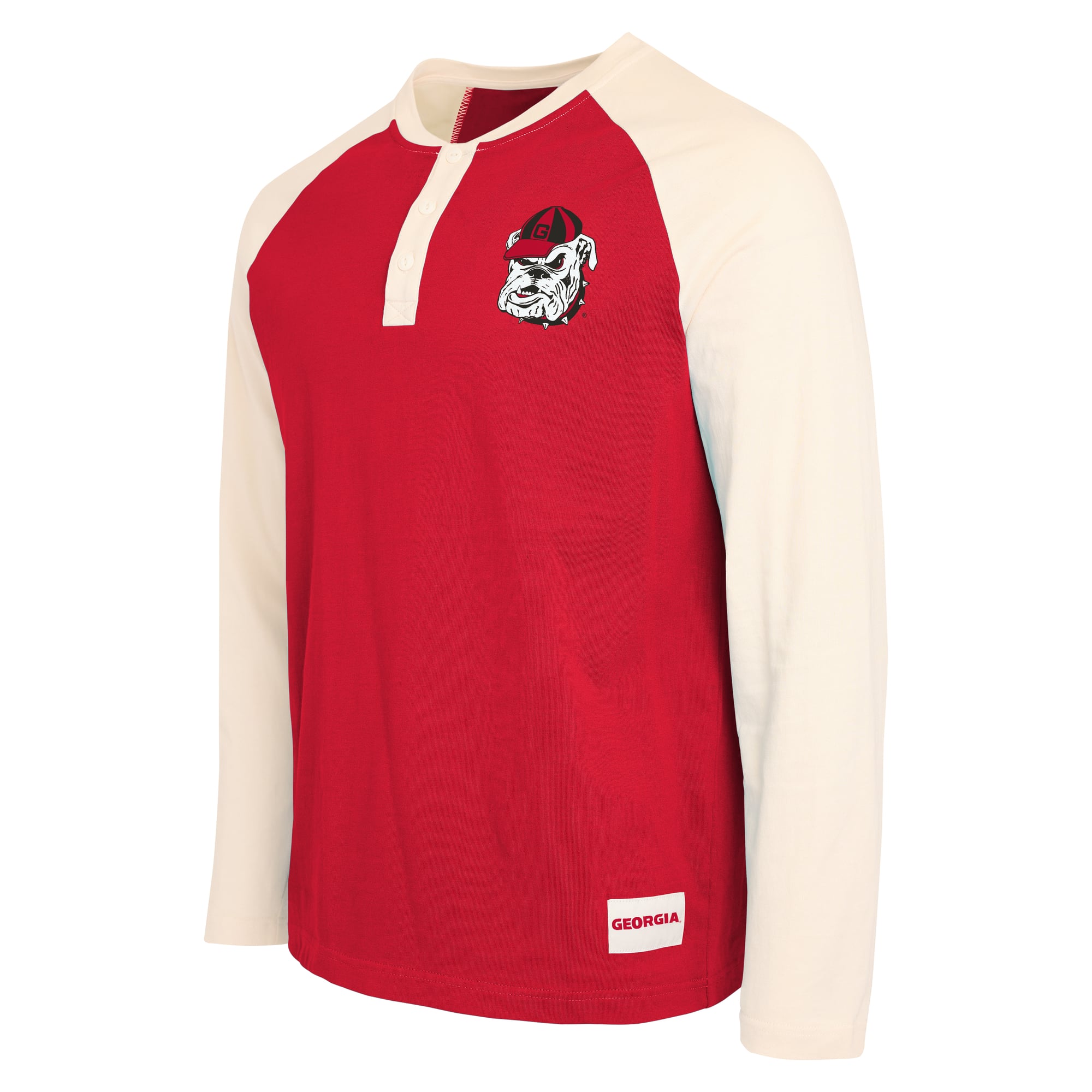 Collection Darius Rucker pour homme par Fanatics, t-shirt raglan à manches longues Henley rouge et blanc Georgia Bulldogs