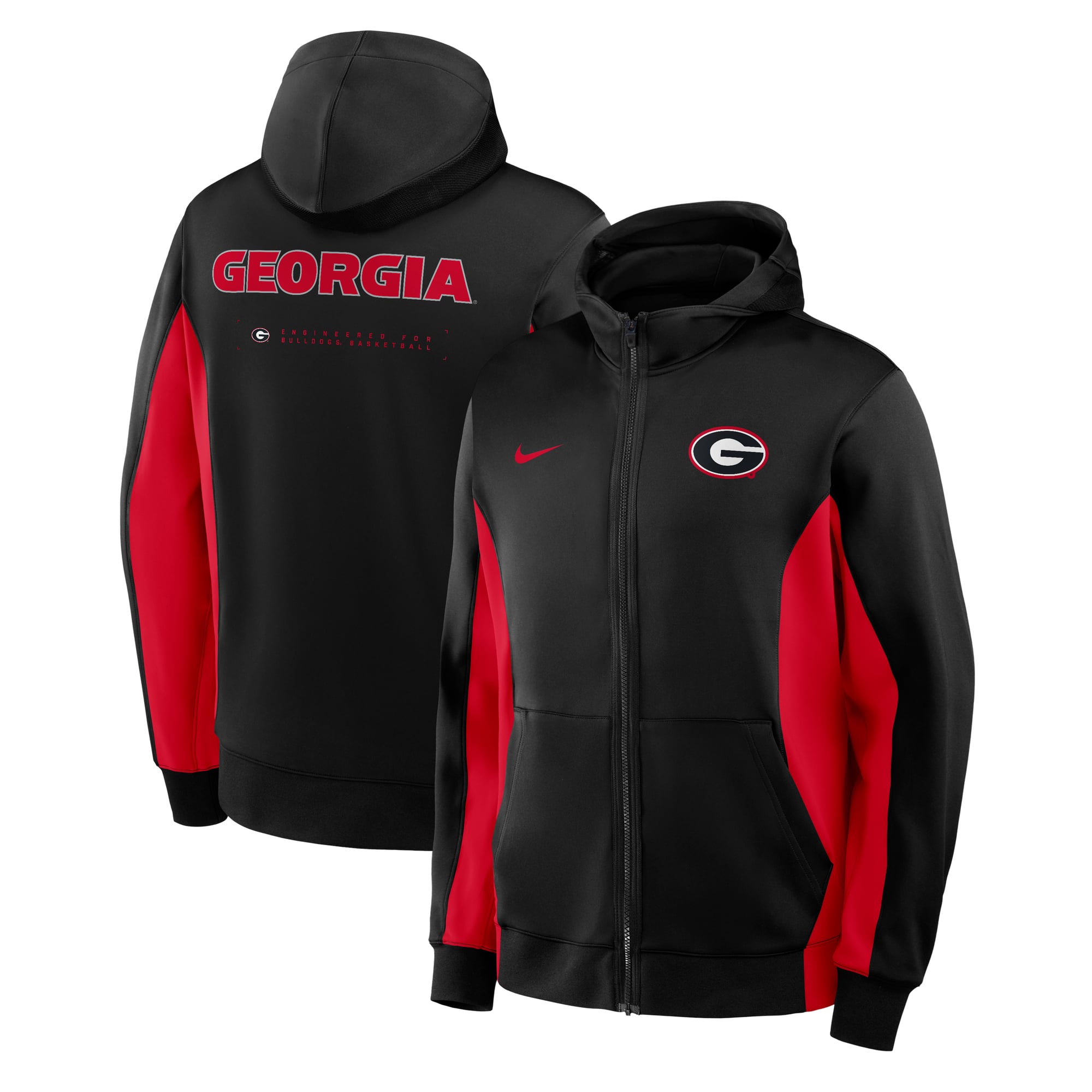 Men's Nike Black/Red Georgia Bulldogs Courtside Game Dri-FIT Full-Zip Hooded Jacket