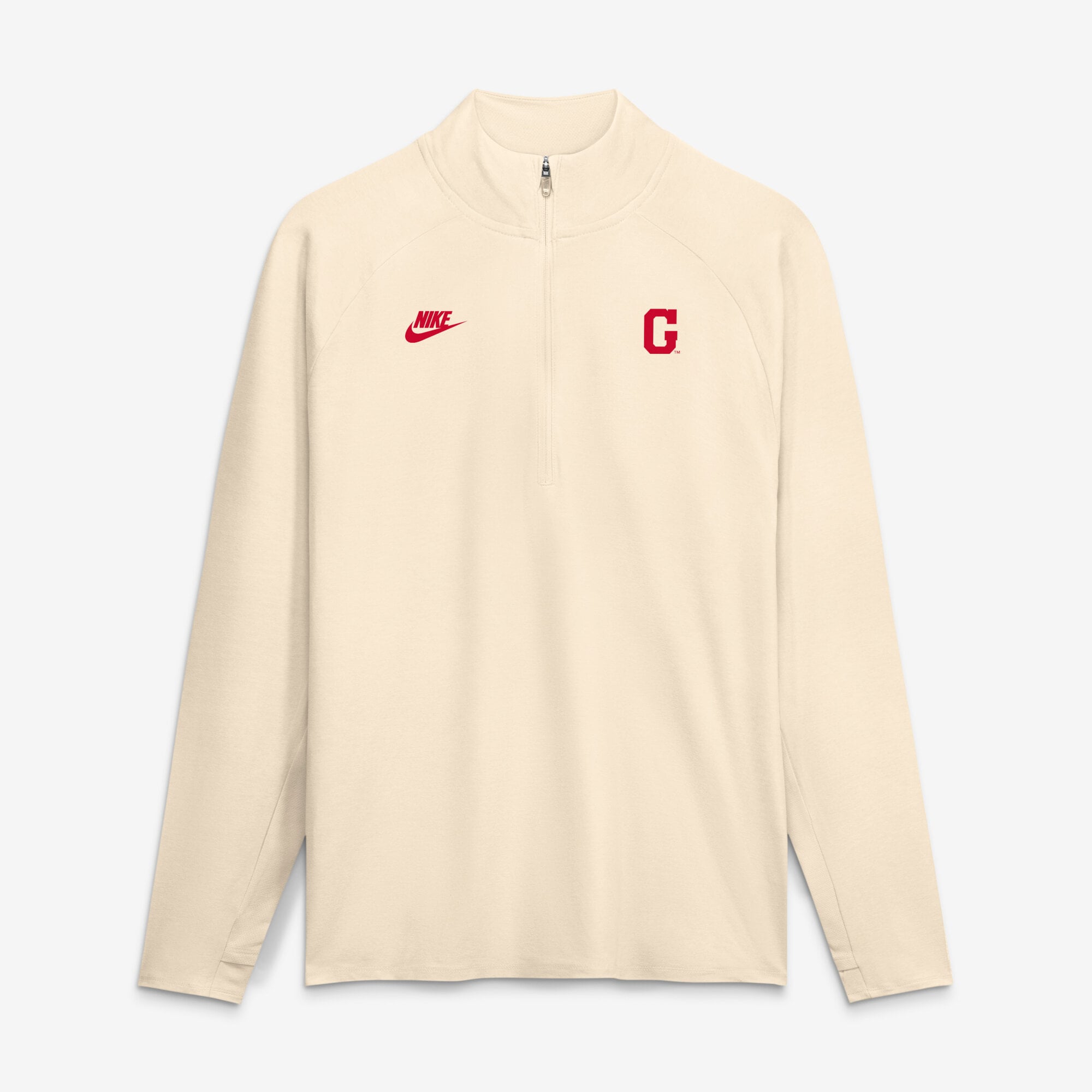 Pull-over Nike Stride Raglan Dri-FIT demi-zip crème pour homme, modèle Georgia Bulldogs.