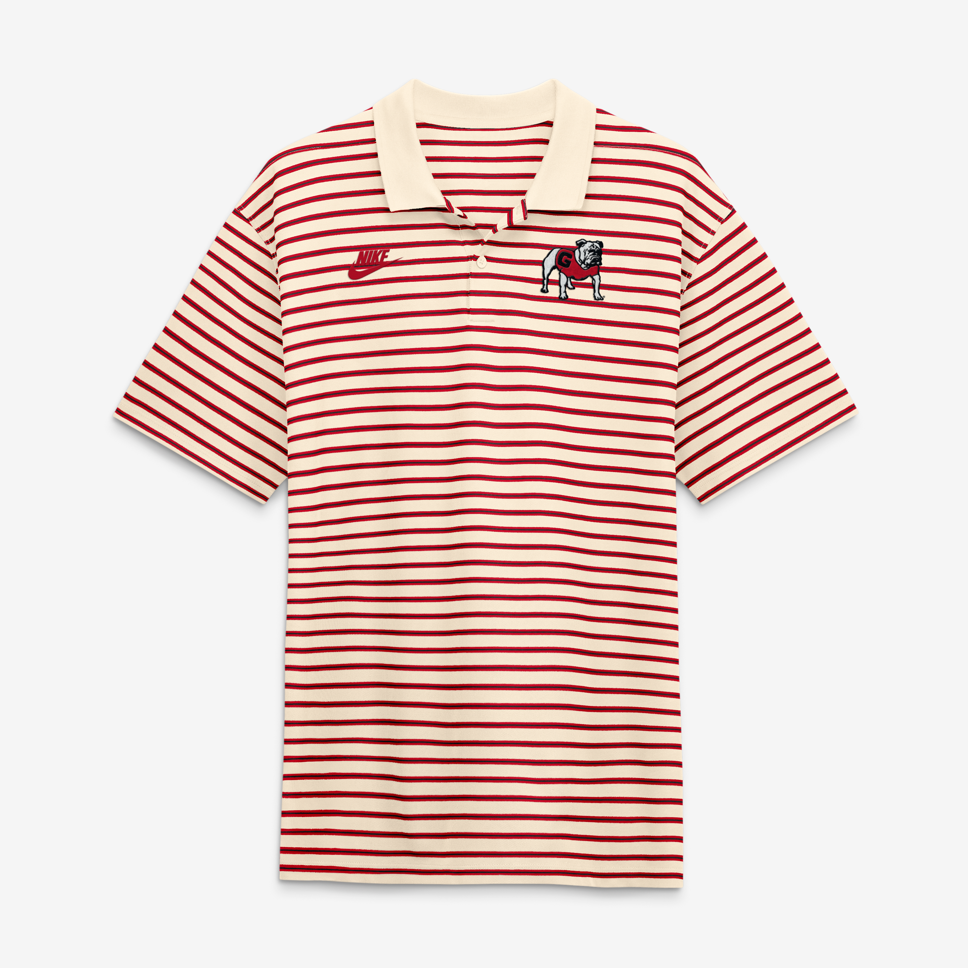 Men's Nike Natural/Red Georgia Bulldogs Striped Primary Logo Dri-FIT Polo