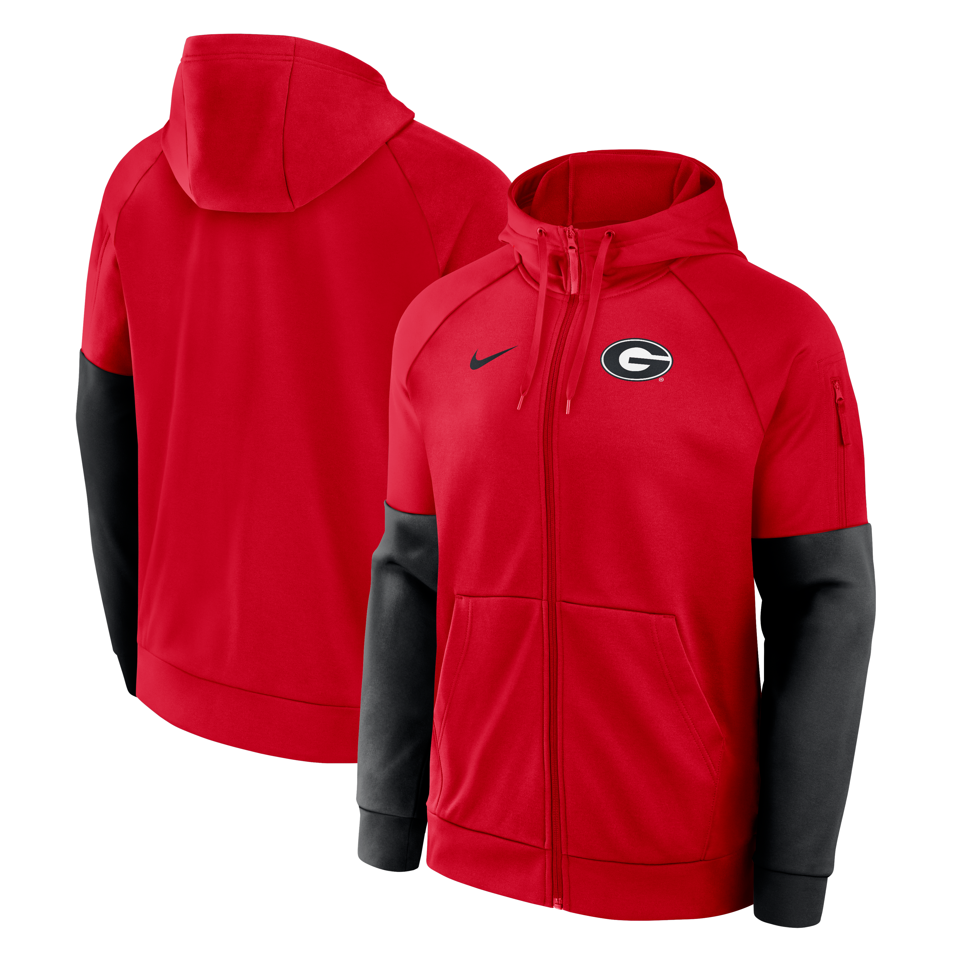 Sweat à capuche zippé Nike rouge Georgia Bulldogs Primetime Primary Logo Therma-FIT Raglan pour homme