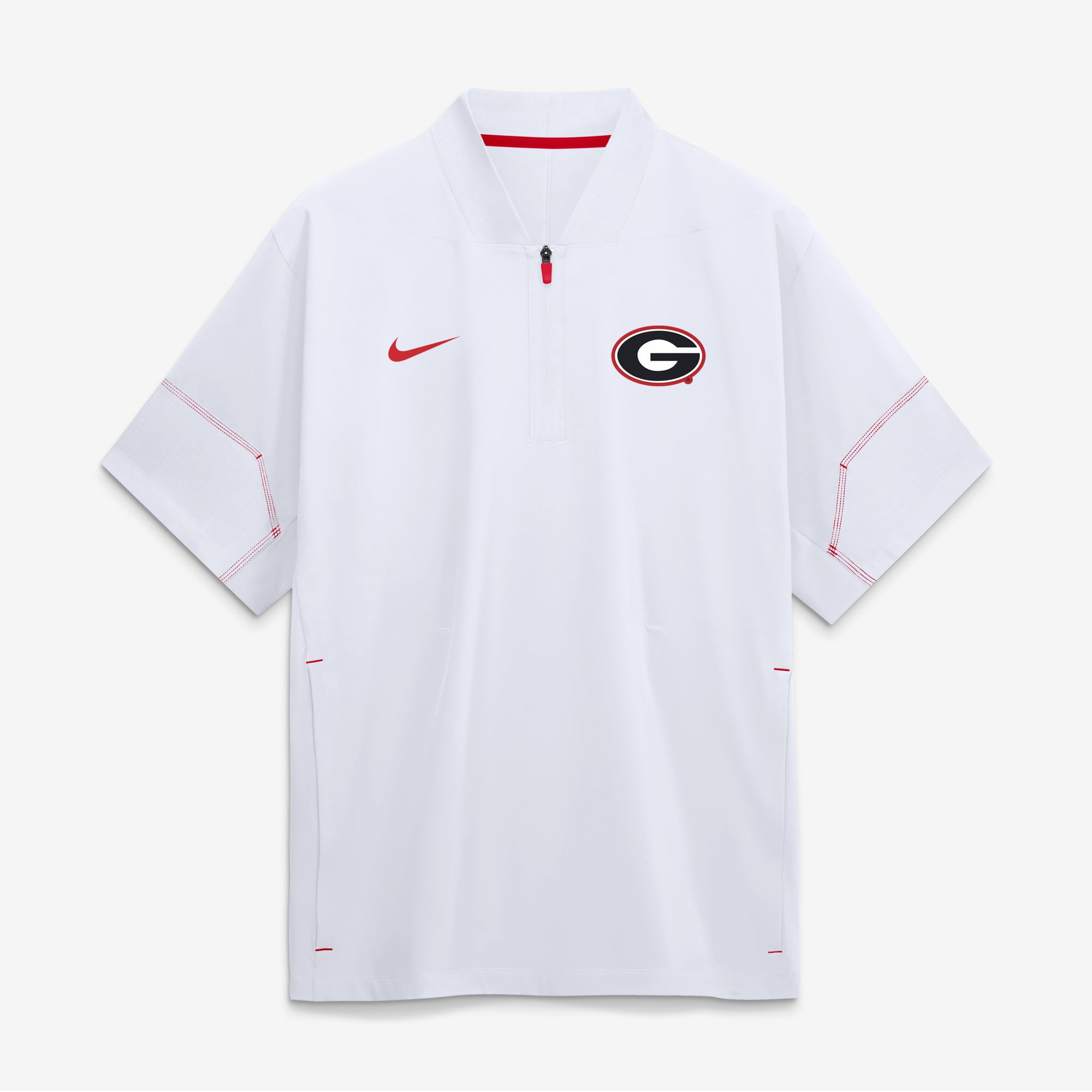 Men's Nike White Georgia Bulldogs 2026 Sideline Short Sleeve Quarter-Zip Coaches Jacket