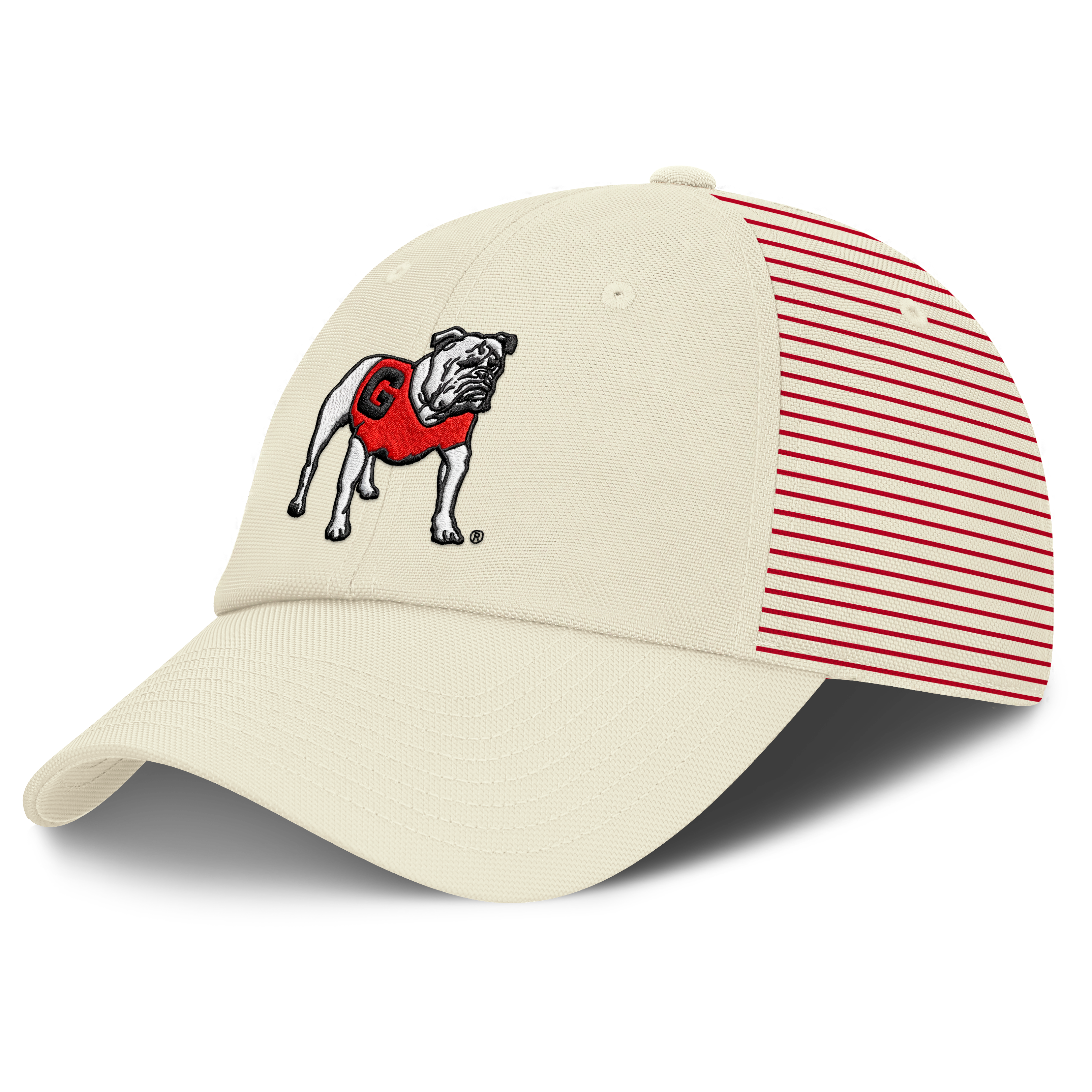 Casquette Nike blanche pour homme, logo Vault des Georgia Bulldogs, rayée, style club, technologie Dri-FIT, ajustable