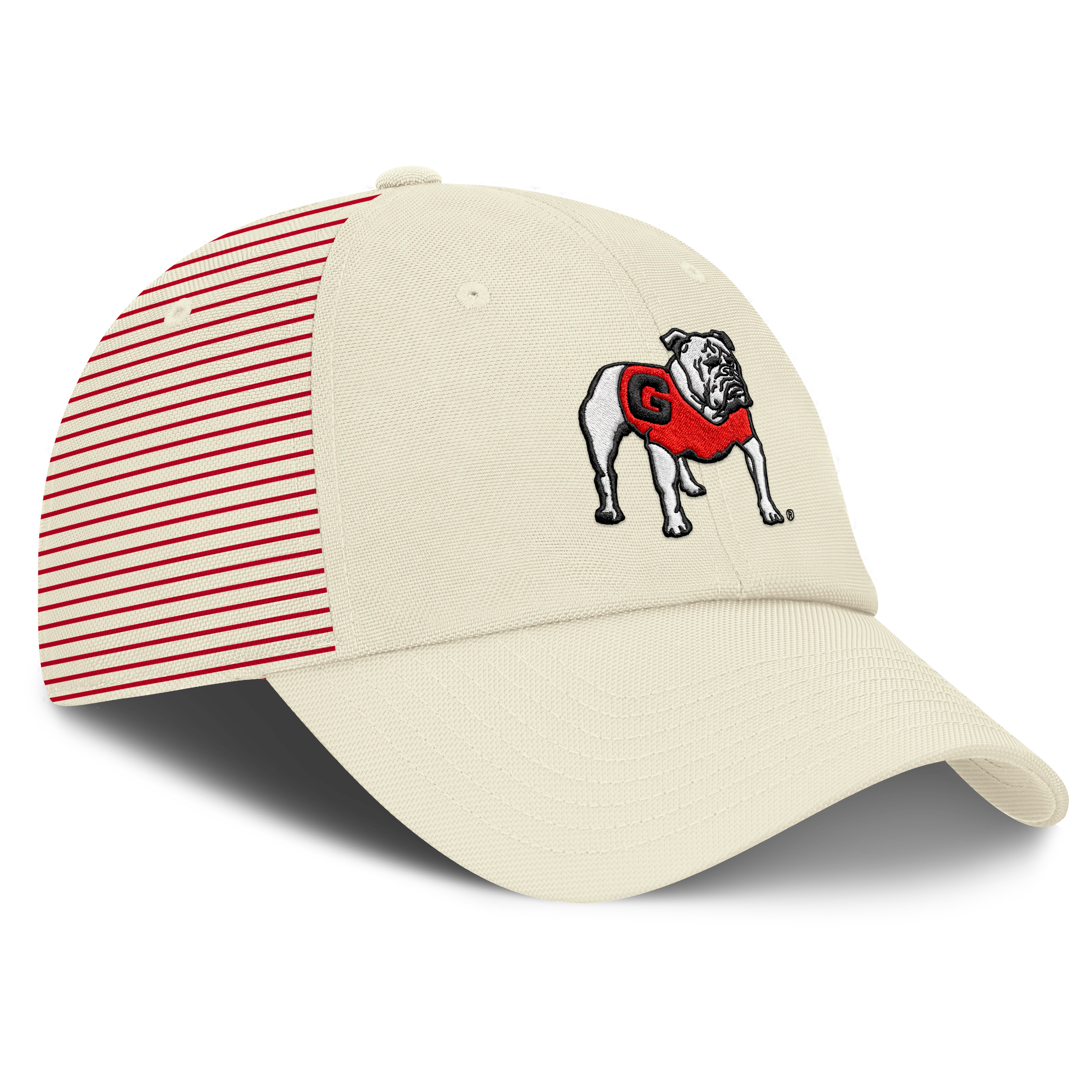 Casquette Nike blanche pour homme, logo Vault des Georgia Bulldogs, rayée, style club, technologie Dri-FIT, ajustable