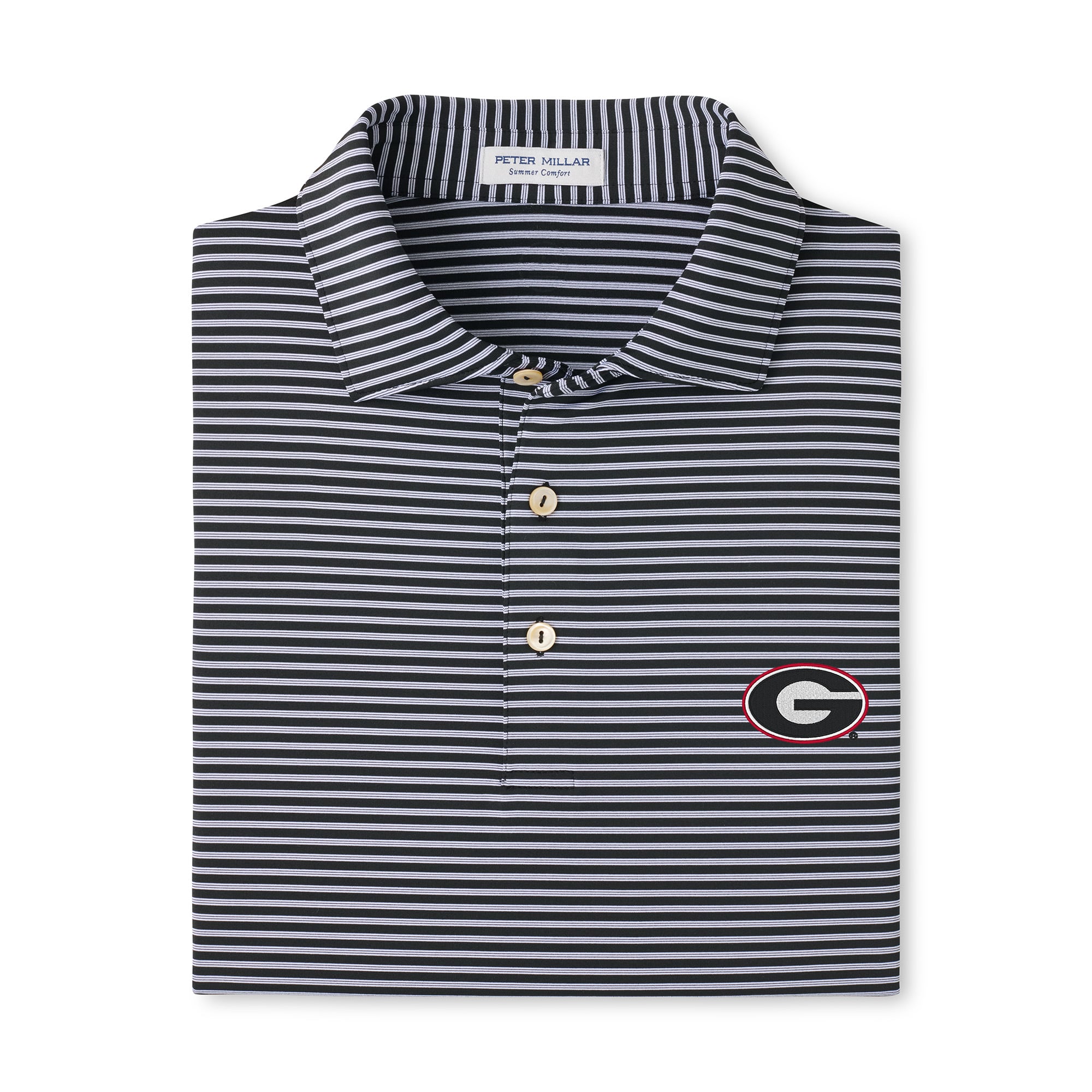 Men's Peter Millar Black Georgia Bulldogs Tiebreaker Performance Jersey Stripe Polo