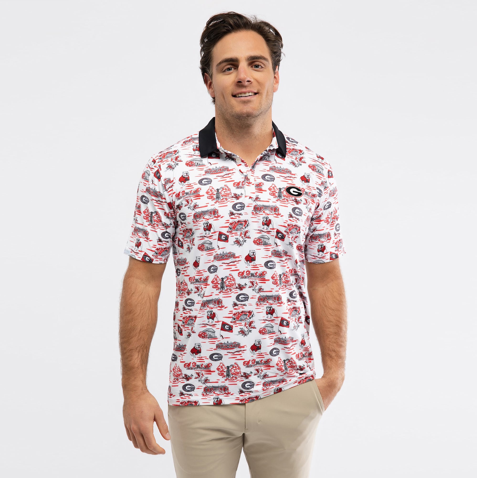 Men's Smith & Quinn White Georgia Bulldogs Toile Teddy Polo