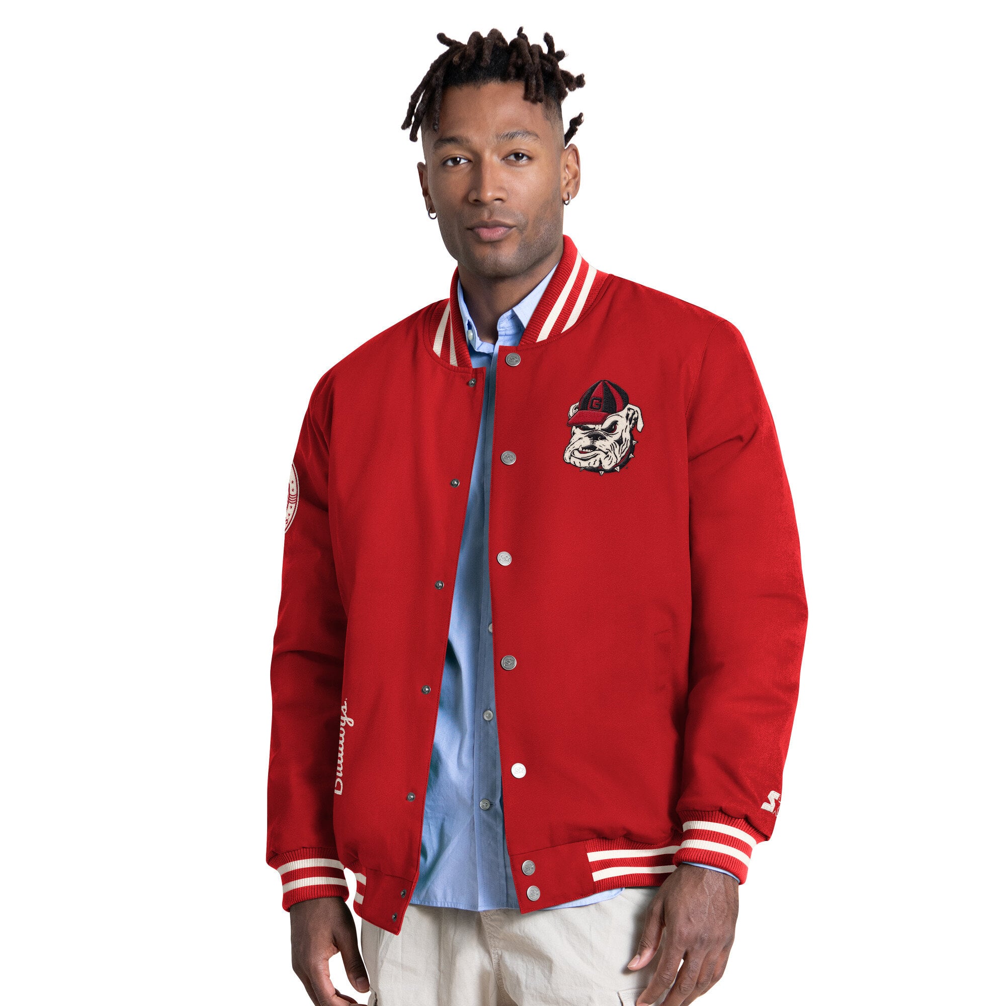 Veste universitaire Starter blanche Georgia Bulldogs Spectator à boutons-pression pour homme