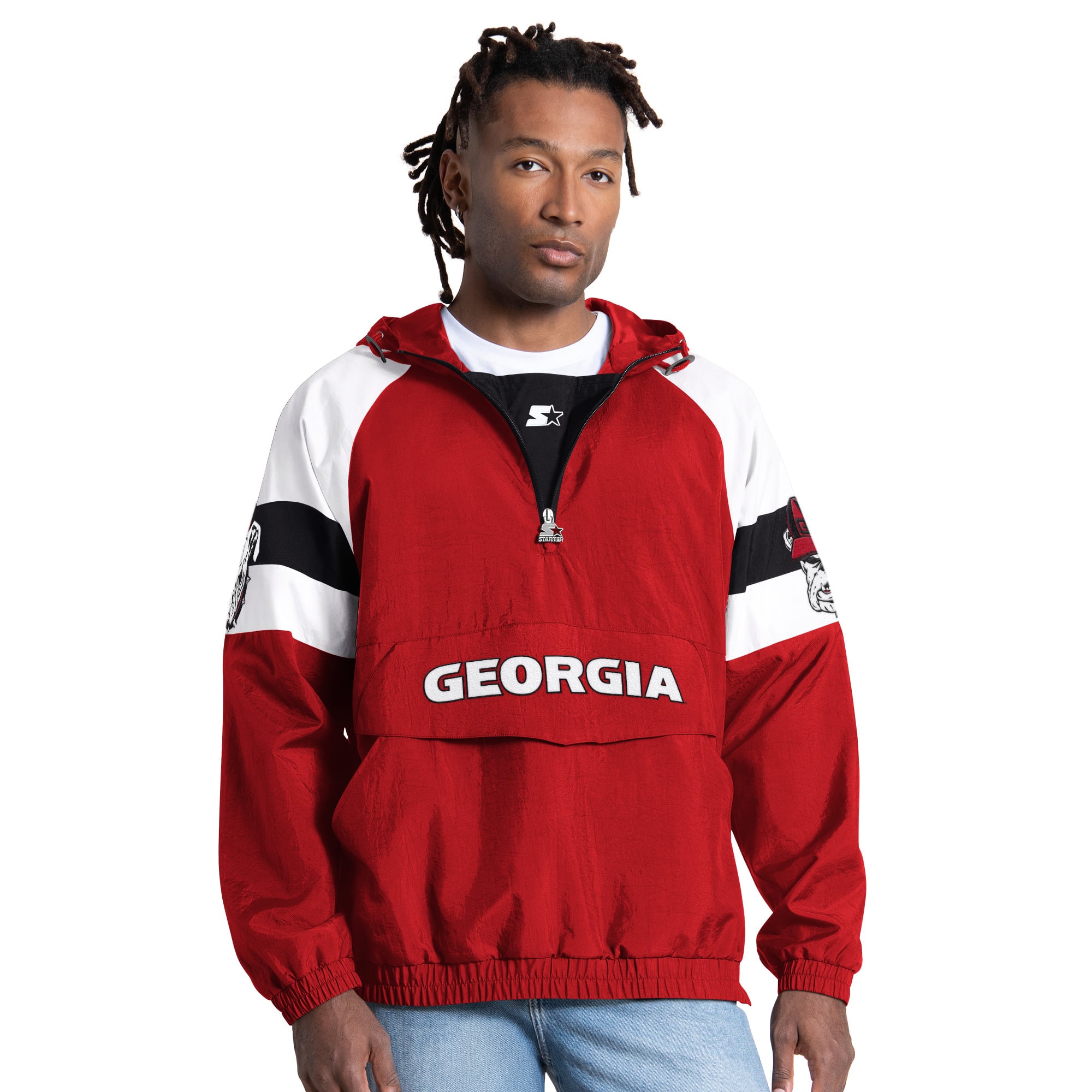 Veste Starter rouge Georgia Bulldogs Street Cut à demi-zip pour homme