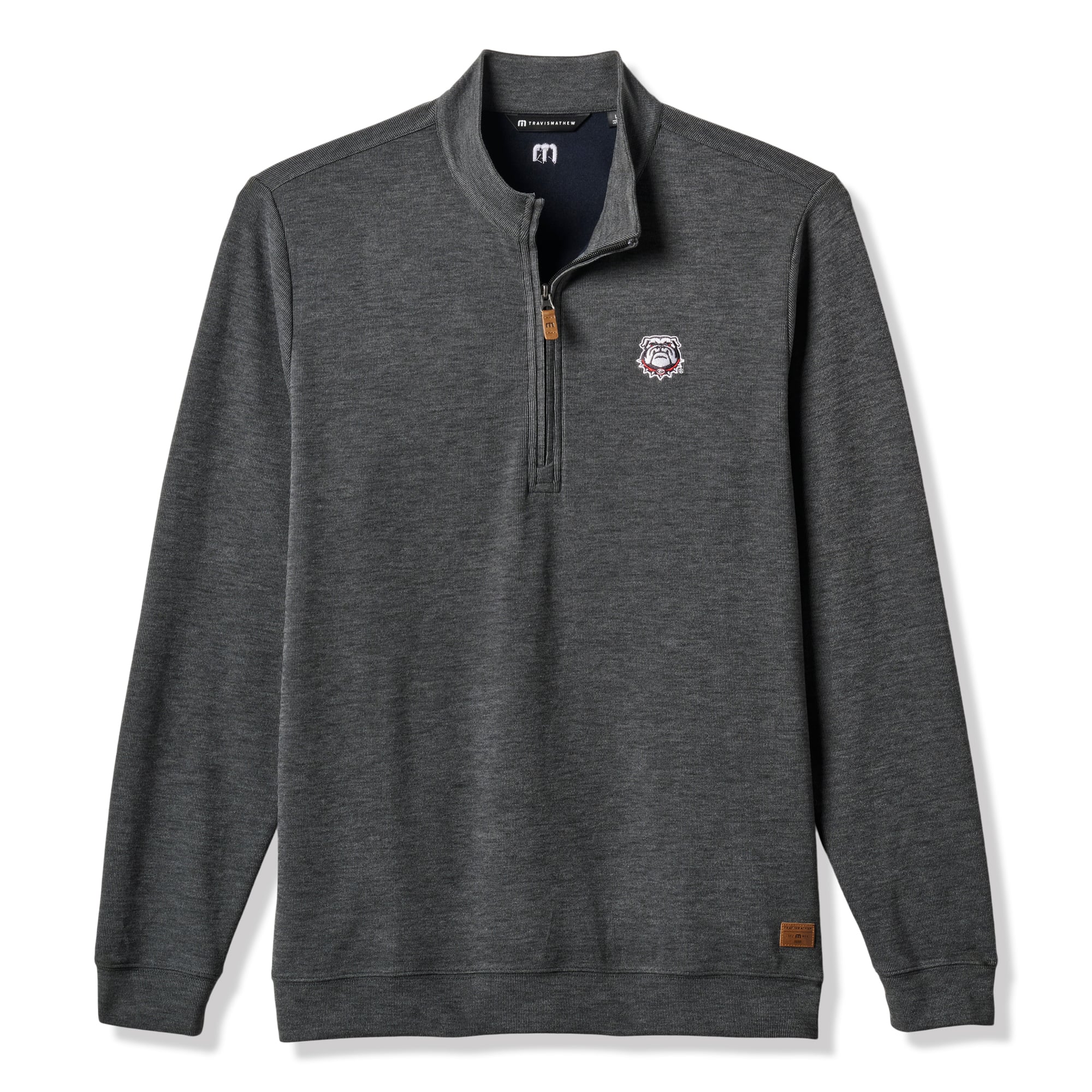 Men's TravisMathew Heather Black Georgia Bulldogs Cloud Home Game Quarter-Zip Tri-Blend Pullover
