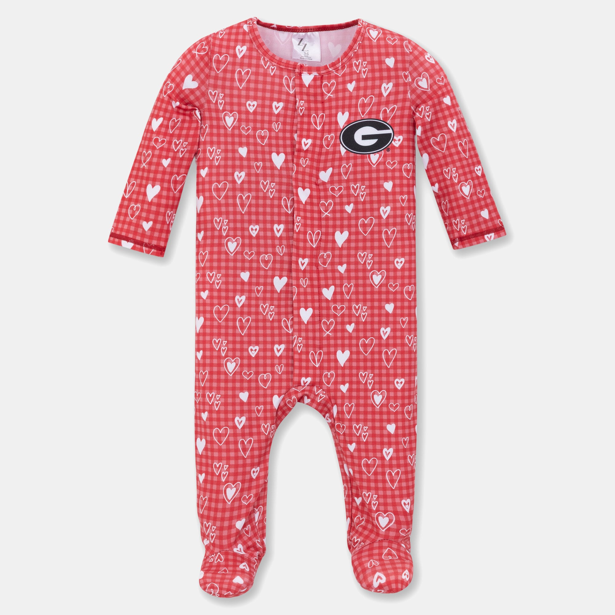 Pyjama gigoteuse ZooZatz pour nouveau-né et nourrisson, motif bouledogues rouges de Géorgie cœurs, fermeture magnétique