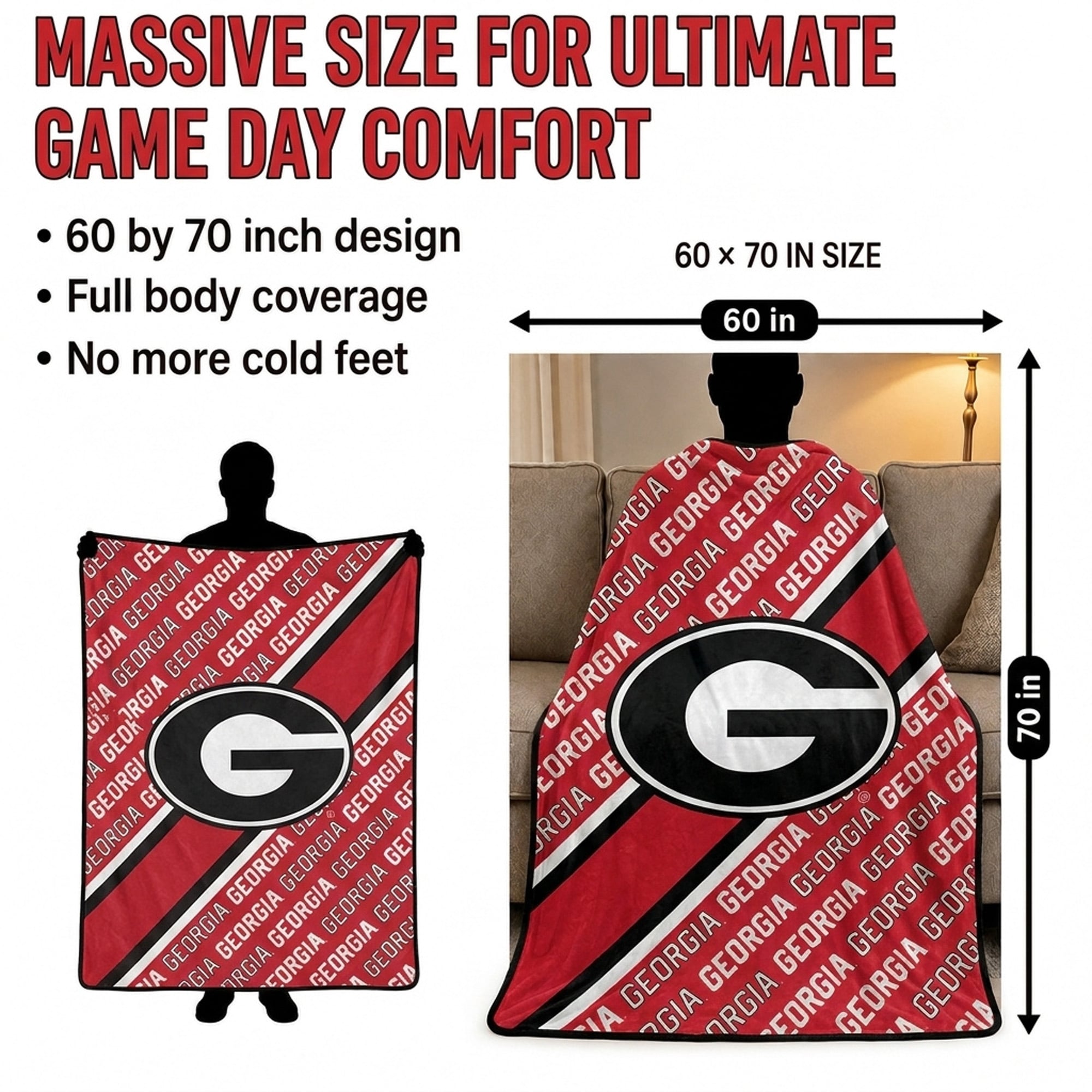 Pegasus Georgia Bulldogs 60" x 70" Diagonal Lined Wordmark Ultra Soft Blanket
