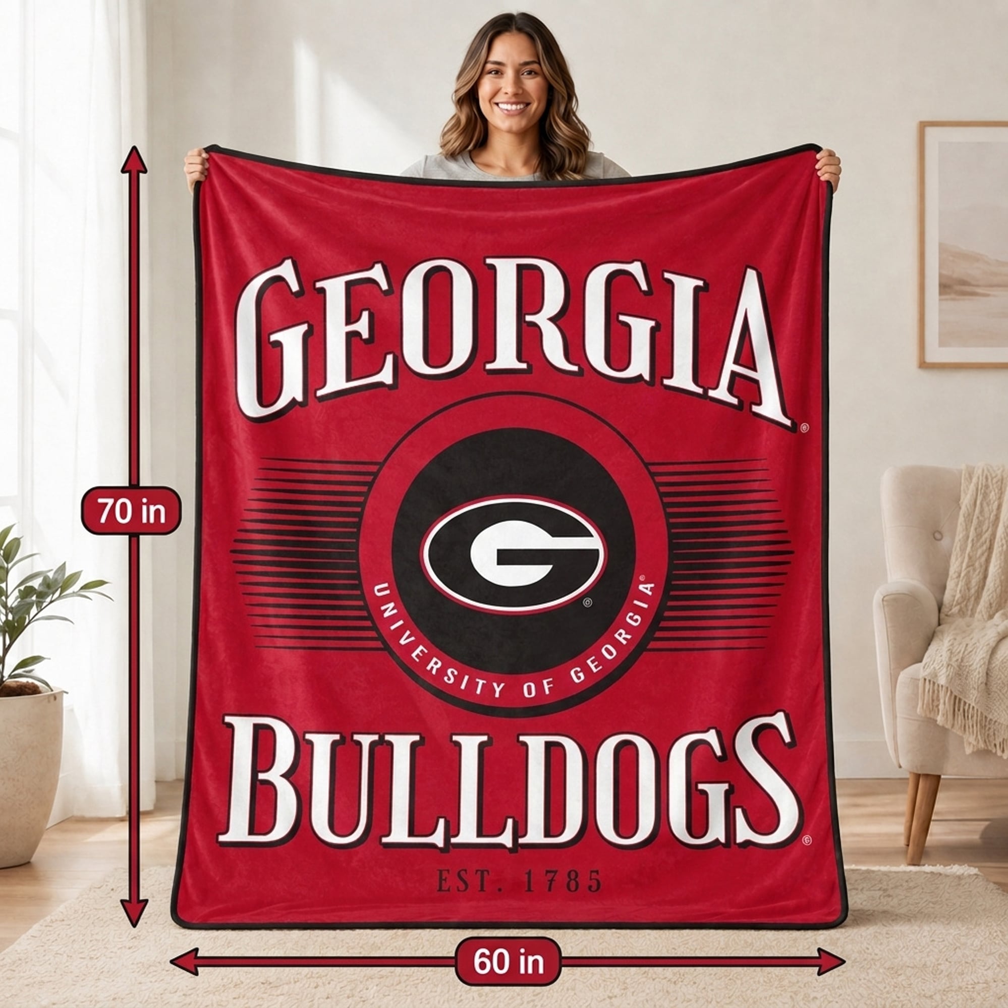 Couverture ultra douce Pegasus Georgia Bulldogs Spotlight Arch 60" x 70"