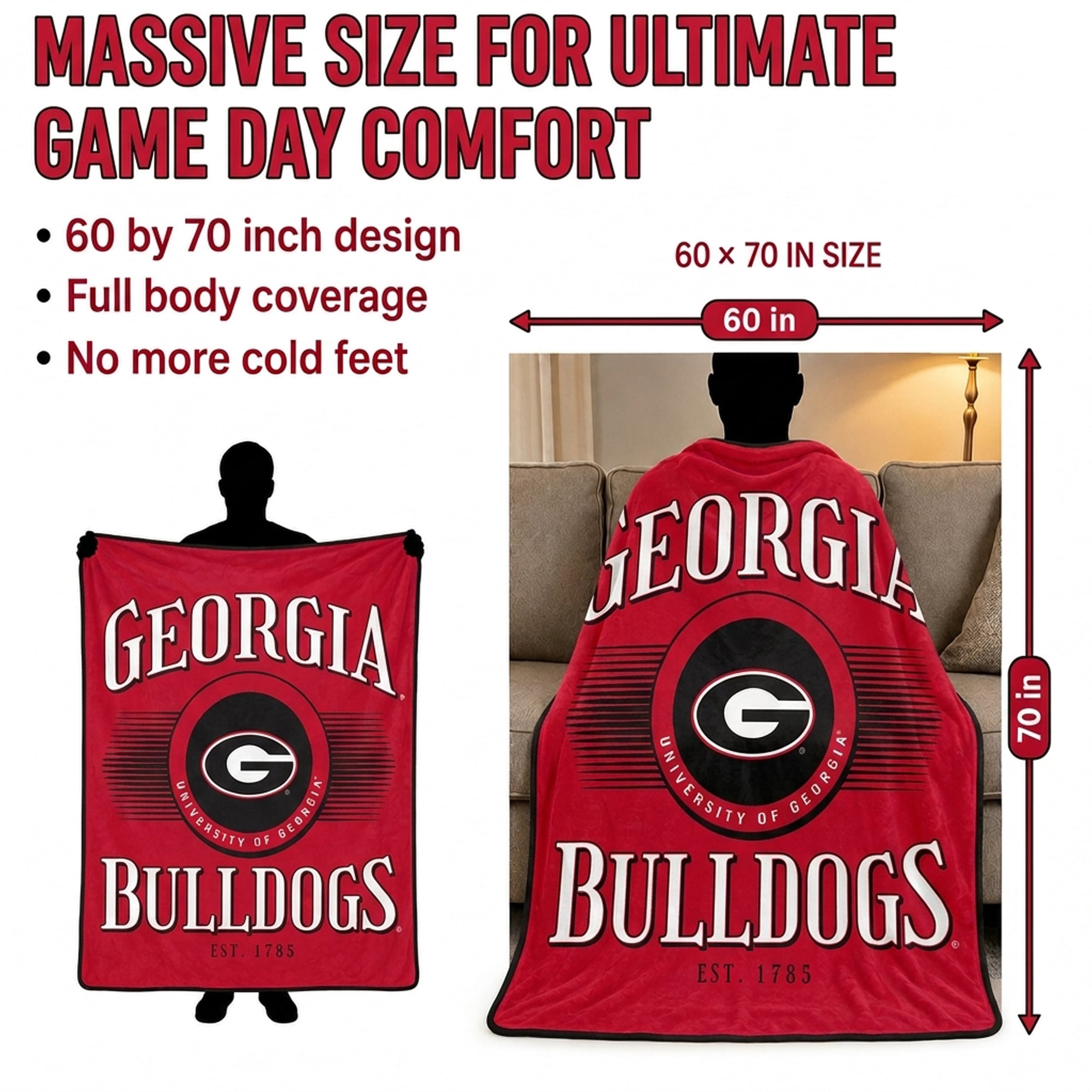 Couverture ultra douce Pegasus Georgia Bulldogs Spotlight Arch 60" x 70"