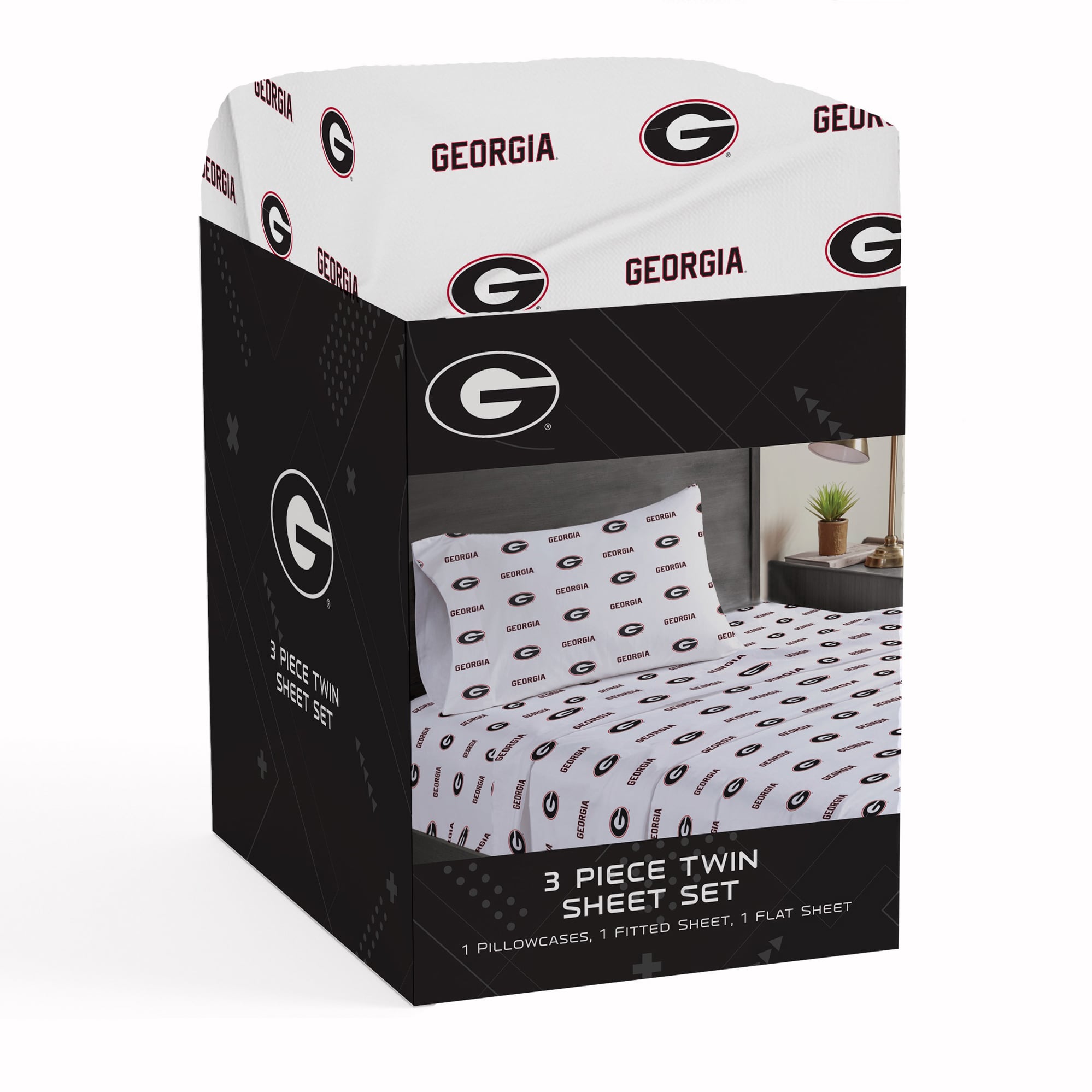 Ensemble de draps trois pièces Pegasus Georgia Bulldogs pour lit simple